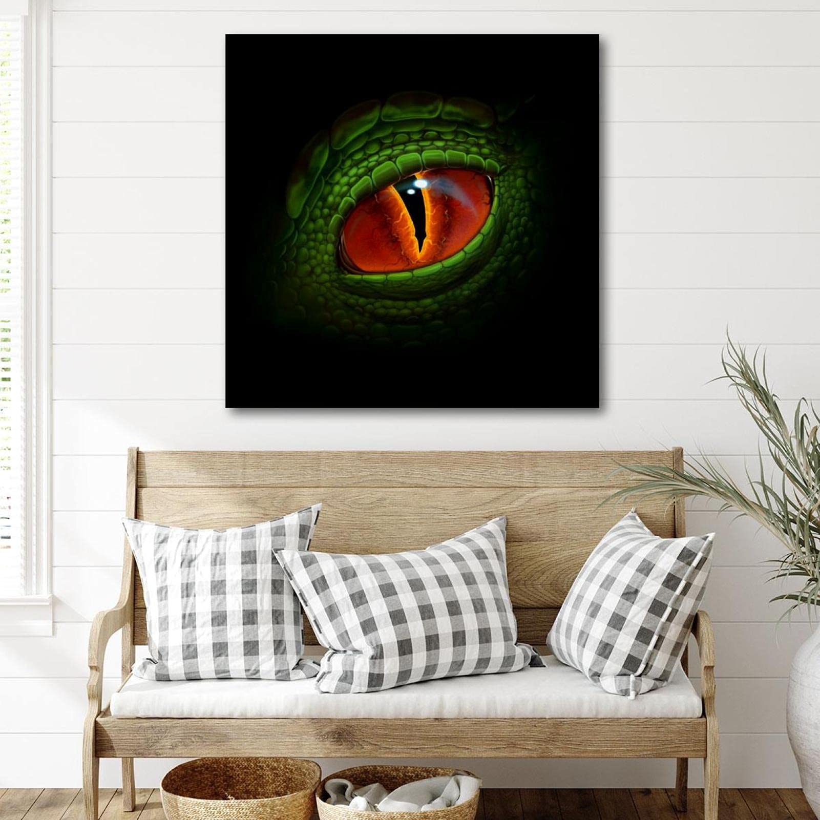 Modern Dragon Eye Canvas Wall Art - Green Frameless Print 24x24 Inch for Bathroom, Bedroom & Kitchen Decor