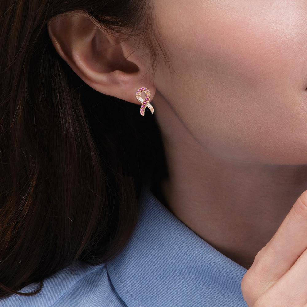 Faith Over Fear Ribbon Earrings in Rose Gold with Pavé Pink Sapphires – Elegant Jewelry for Women, Gift for Her, Perfect for Weddings, Parties & Everyday Wear
