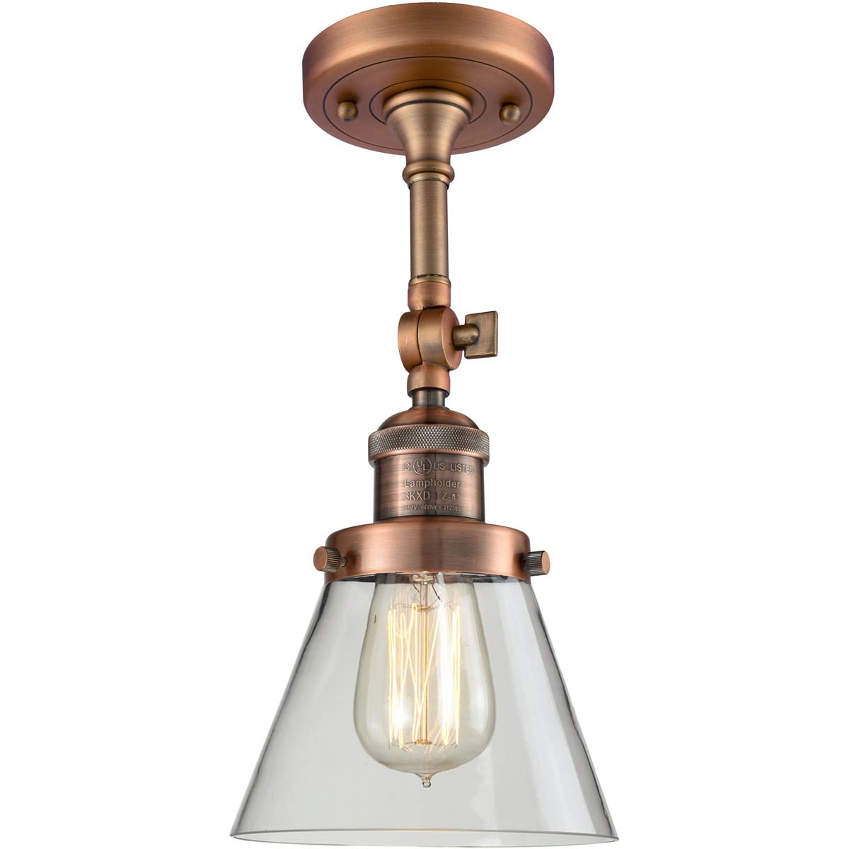 Innovations 201F-AC-G62-LED Semi-Flush Mount Ceiling Light Fixture - Antique Copper Finish, Energy Efficient LED Lighting for Bedroom, Hallway & Entryway