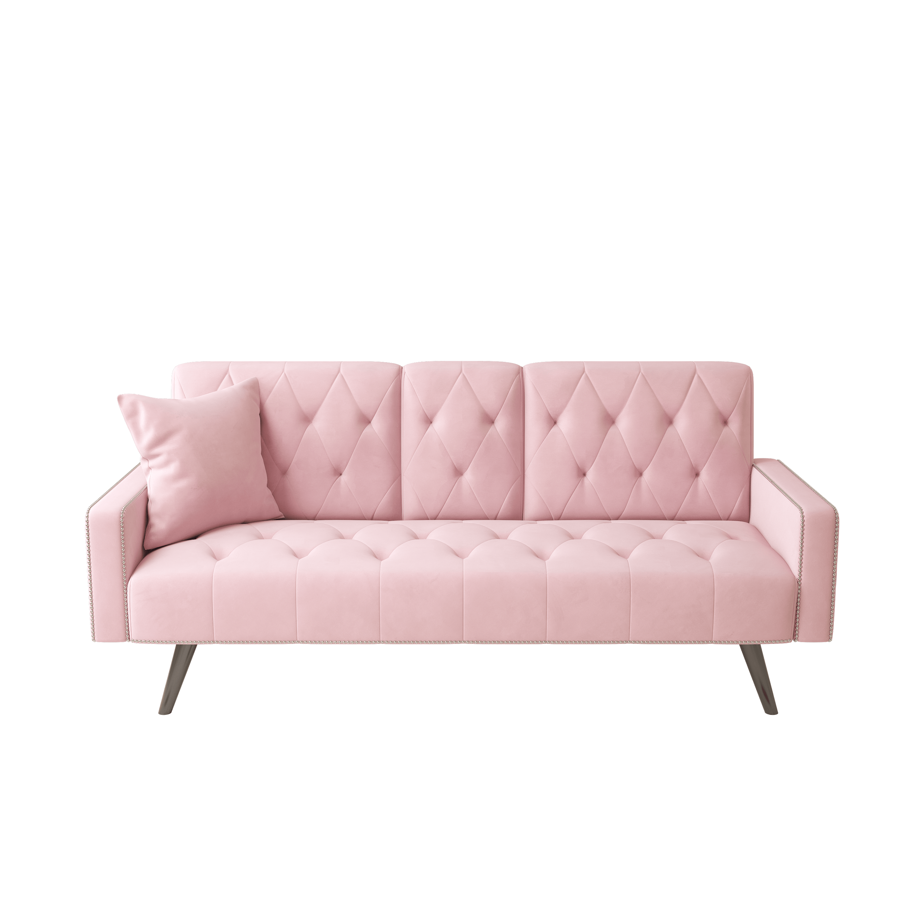 1730 Pink Velvet Sofa Bed with Nail Head Trim & Cup Holders - 72