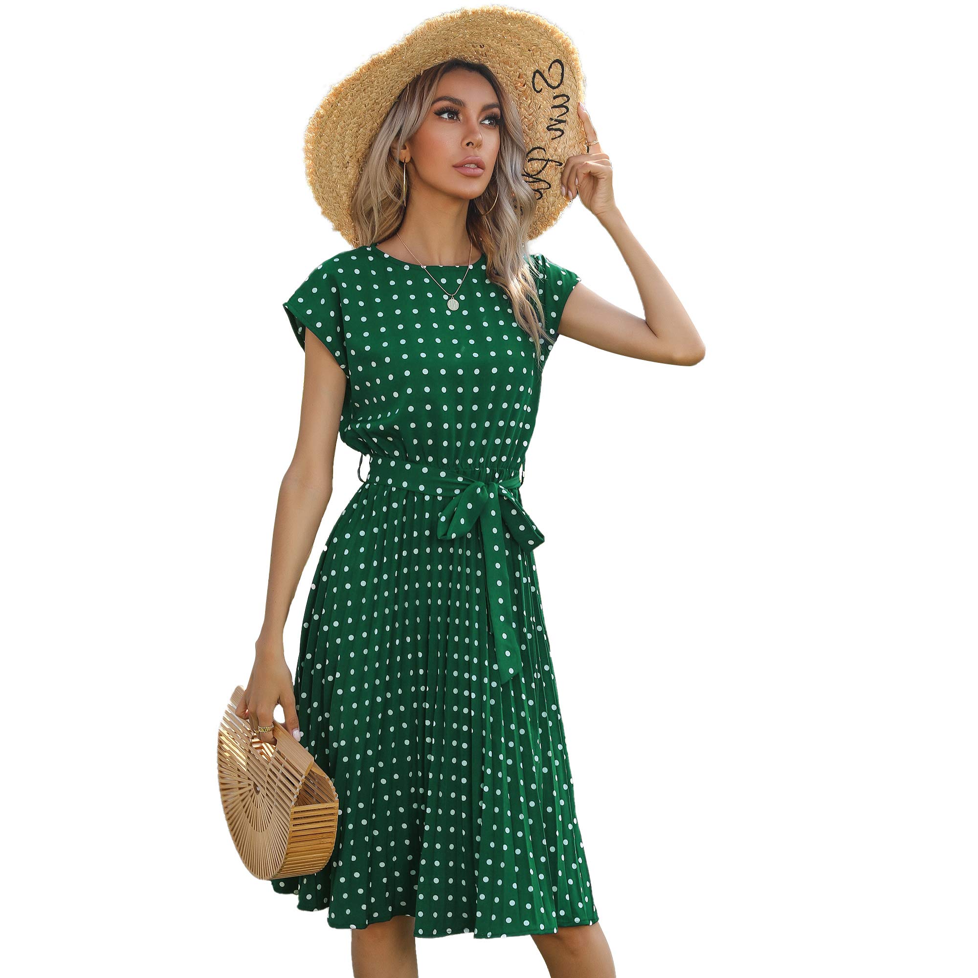 Women's Short Sleeve Polka Dot Summer Dress - Casual Flowy Beach Dress for Vacation, Party & Outdoor Activities