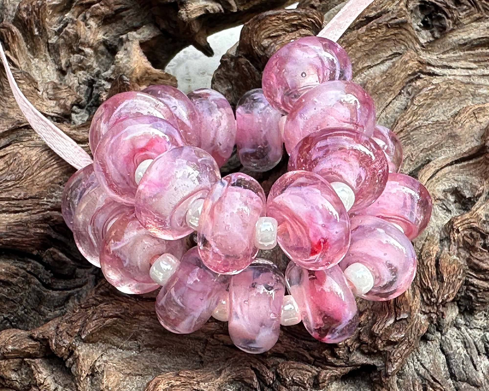 21 Pink Swirl Lampwork Glass Beads Set for Jewelry Making - DIY Bracelet, Necklace & Craft Projects - Perfect for Beaders and Artisans