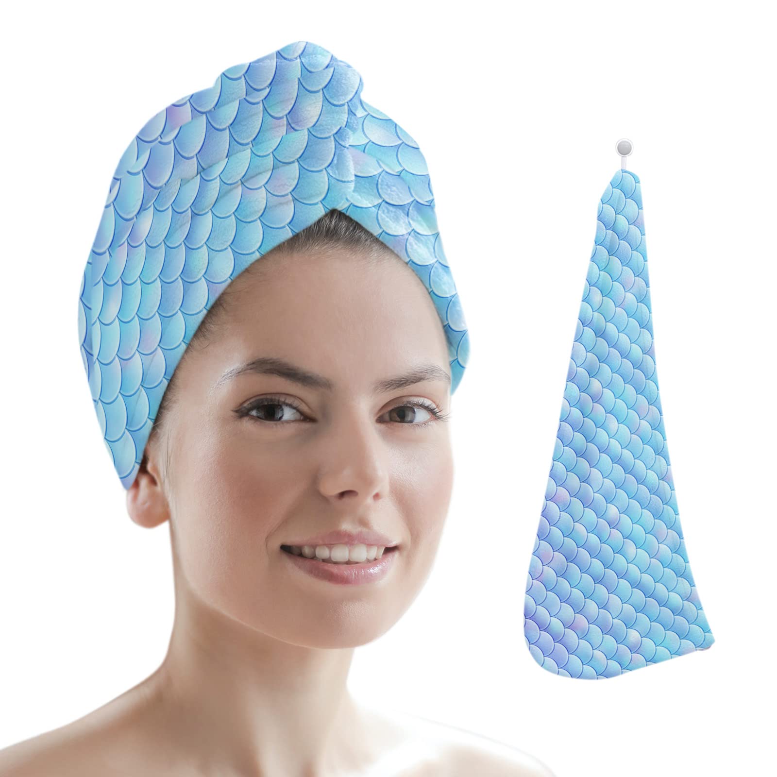 Microfiber Hair Towel Wrap for Women - Super Absorbent Fish Scale Mermaid Hair Turban for Quick Drying | Perfect for Curly, Wet, Long & Thick Hair | Ombre Purple Blue Design | Ideal for Post-Shower, Salon, Travel & Home Hair Care