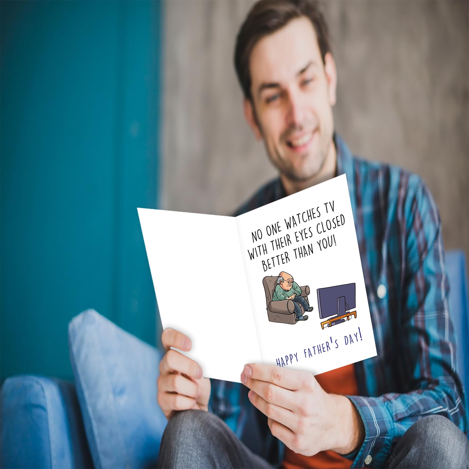 Funny Father's Day Card for Dad & Stepdad - Naughty Humorous Greeting Card Gift from Daughter or Son - Cute 'Watches TV with Eyes Closed' Design - Perfect for Birthday, Anniversary & Special Occasions