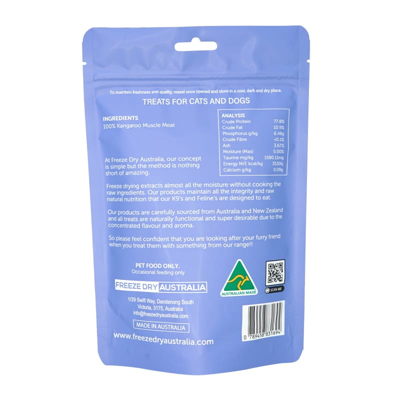 Freeze Dried Australian Kangaroo Dog Treats - 100g Grain-Free Natural Protein Snacks for Training & Dental Health - Perfect for Small, Medium & Large Breeds