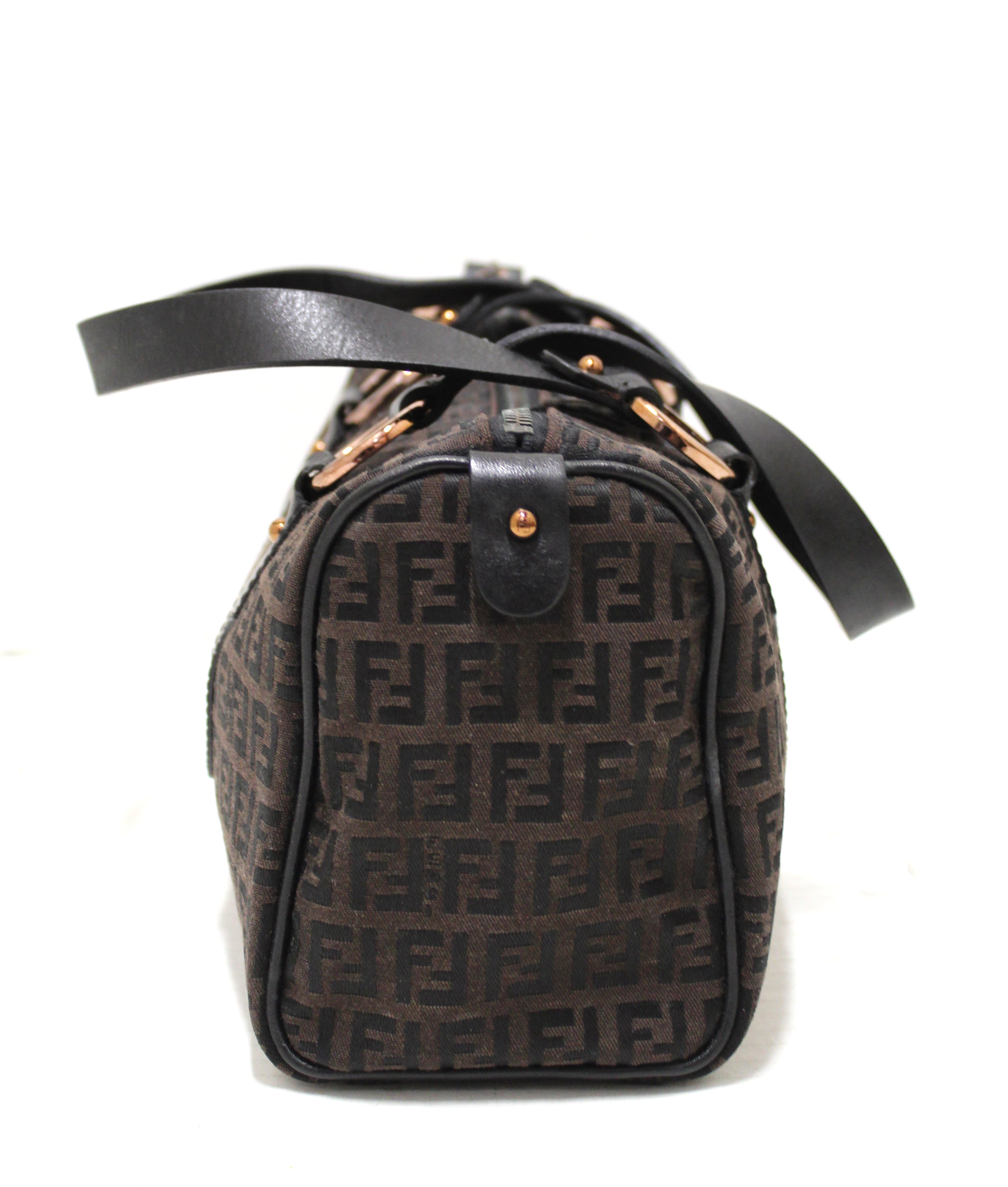 Authentic Fendi Brown Zucchino Fabric Bauletto Shoulder Bag for Women | Luxury Designer Handbag | Perfect for Work, Travel & Evening Events