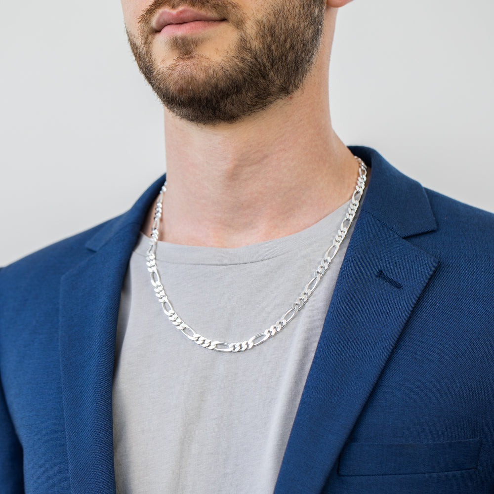 55cm Sterling Silver Figaro 1:3 Chain Necklace for Men & Women - Perfect for Layering, Gift Giving & Everyday Wear