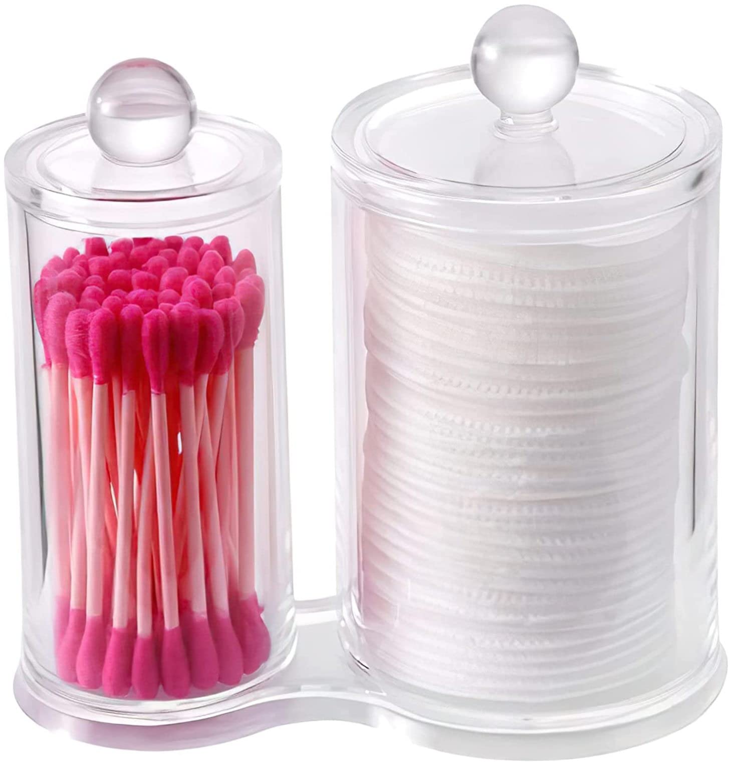 NOPEILVI Makeup Organizer with 2 Sections - Cotton Pads Holder & Swab Jar Divider | Perfect for Vanity, Bathroom & Travel Organization