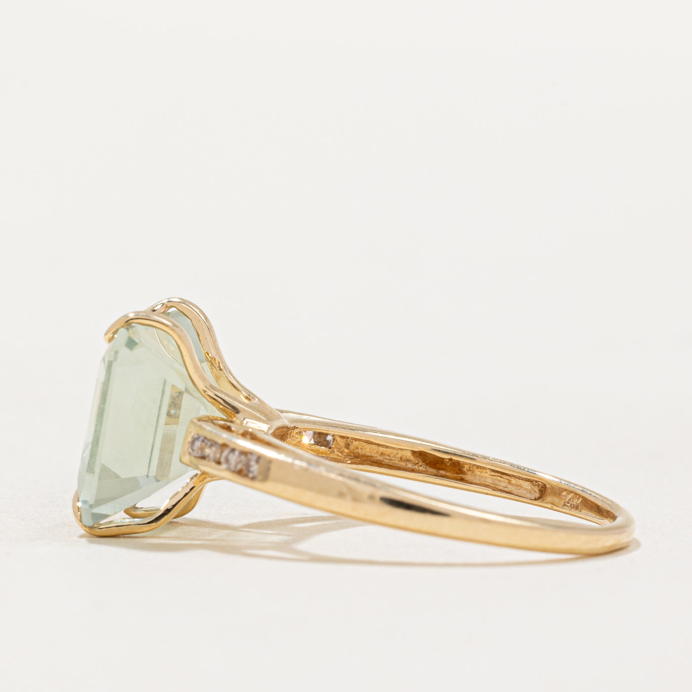 Elegant Mint Green Quartz & Diamond Ring - 4.20ct Gemstone with 0.08ctw Diamonds - Size 6 - Perfect for Engagement, Anniversary & Special Occasions