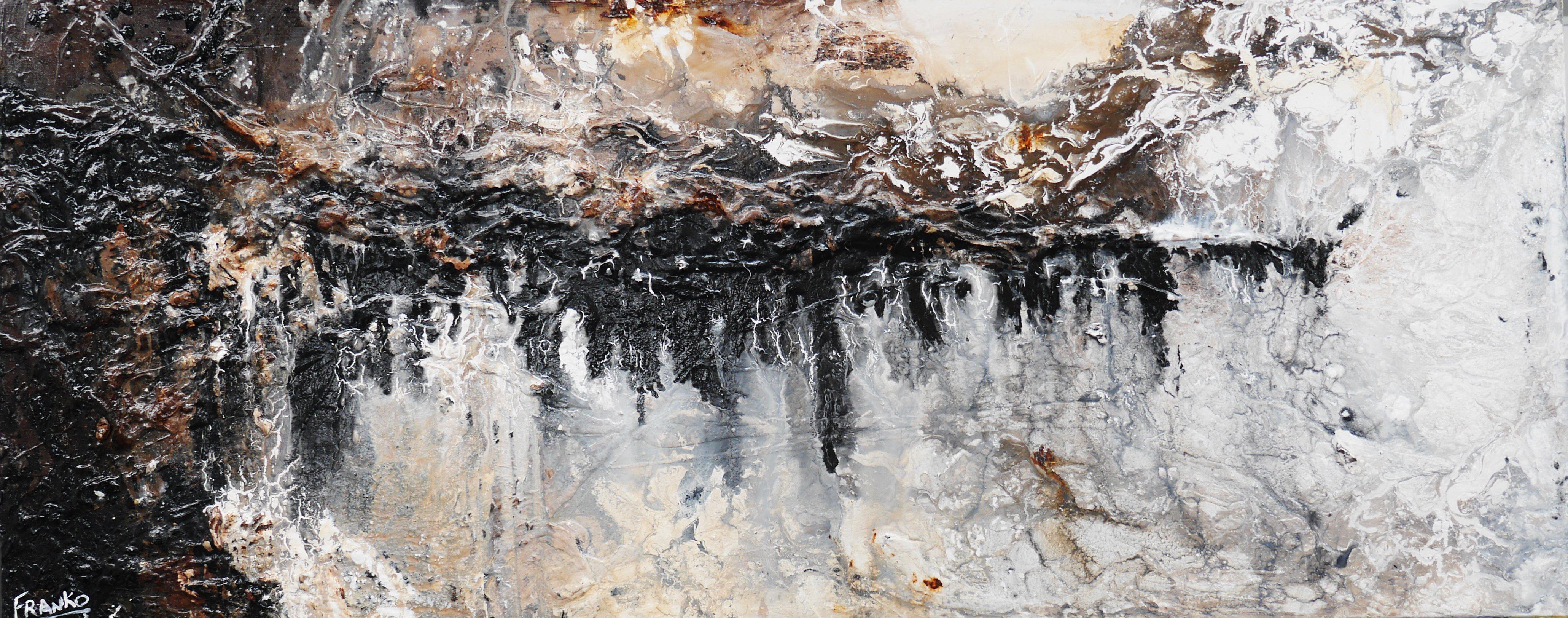 Blacked Out Rust 200cm x 80cm Abstract Canvas Painting - White Brown Rust Black Modern Wall Art for Living Room, Bedroom & Office Decor