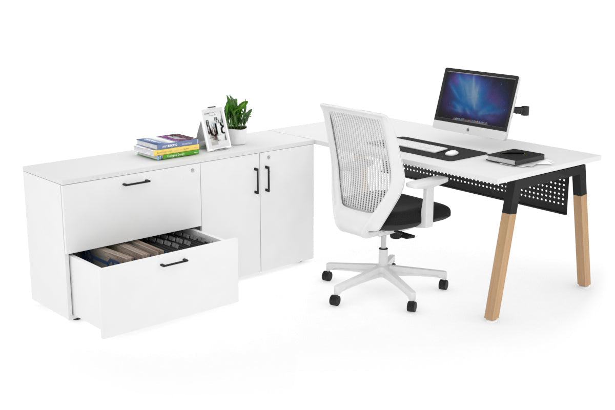 Premium Quadro A Legs Executive Desk with Wooden Legs & Black Cross Beam - 1600L x 700W - Perfect for Home Office, Conference Rooms & Executive Workspaces