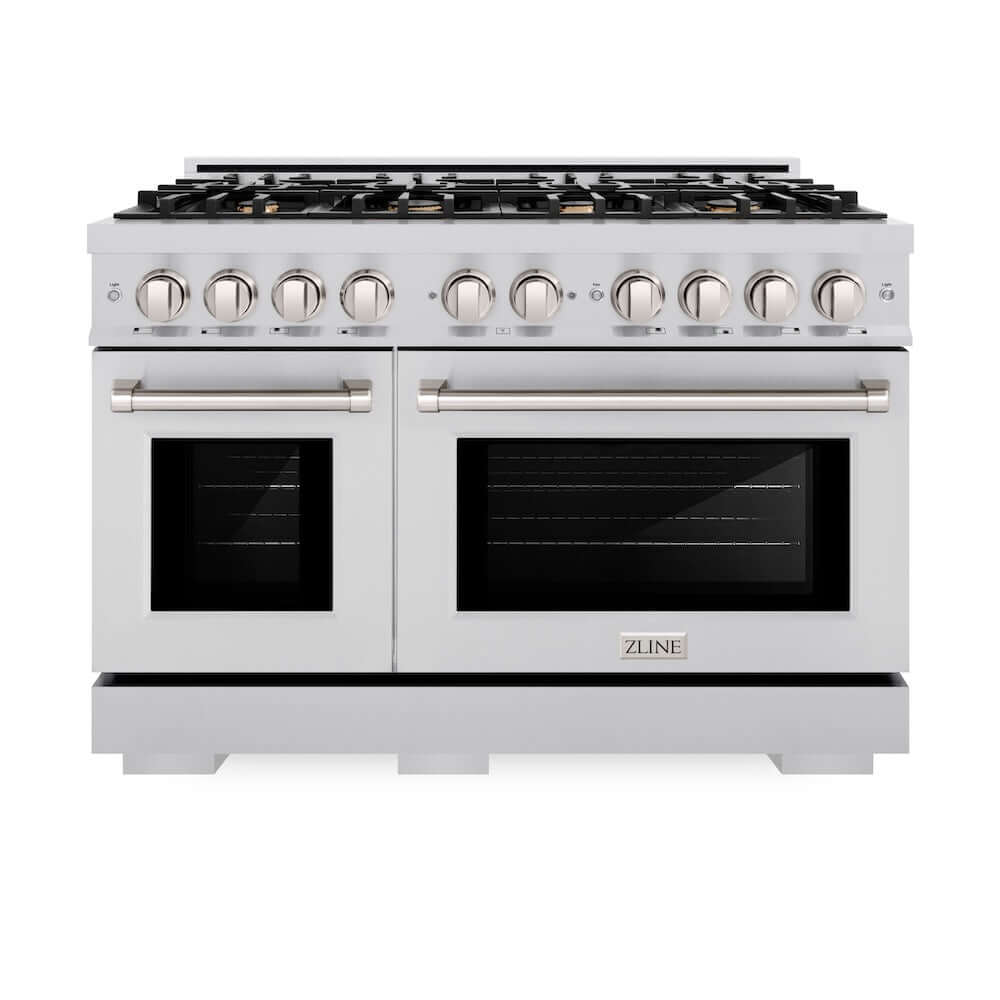 ZLINE 48 Inch 6.7 Cu. Ft. Select Double Oven Gas Range - Stainless Steel with 8 Brass Burners (HGR BR 48) | Professional Kitchen Appliance for Home Chefs & Entertaining