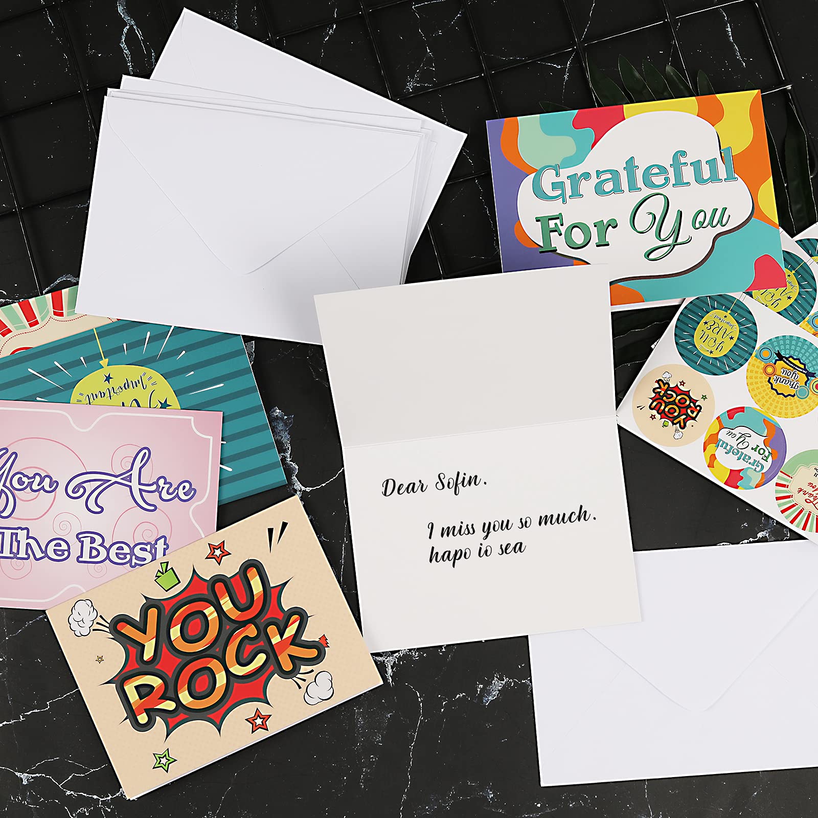 24 Encouragement Thank You Notecards - You Rock Appreciation Cards with Envelopes & Stickers | Perfect for Teachers, Students, Employees & Team Members | Great for Classroom Rewards, Staff Recognition & Thoughtful Gifts