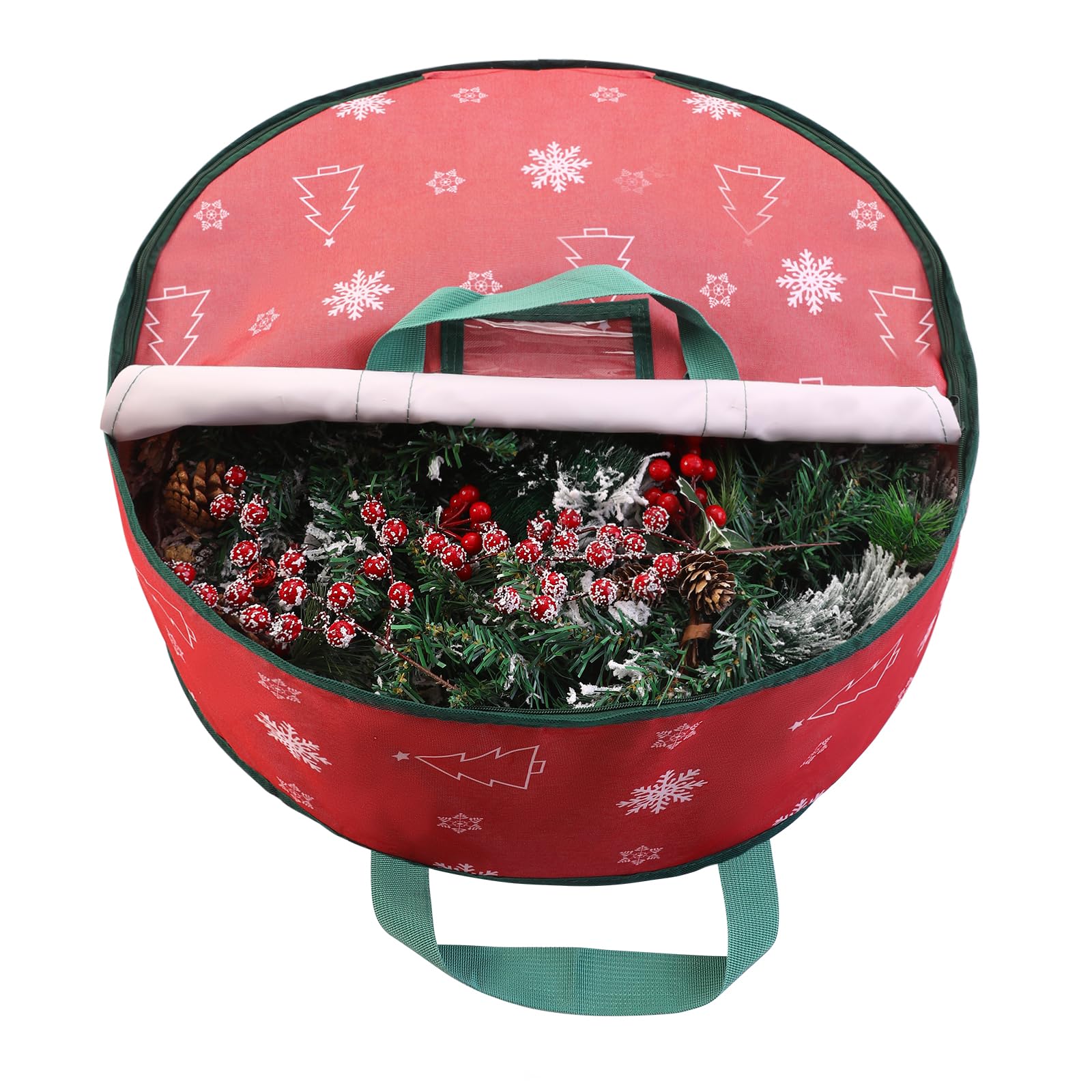 YIYA 24 Inch Christmas Wreath Storage Box - Waterproof Holiday Garland Container with Clear Window & Handles - Perfect for Xmas Decor Organization (Red) - Ideal for Seasonal Storage & Home Decor Protection
