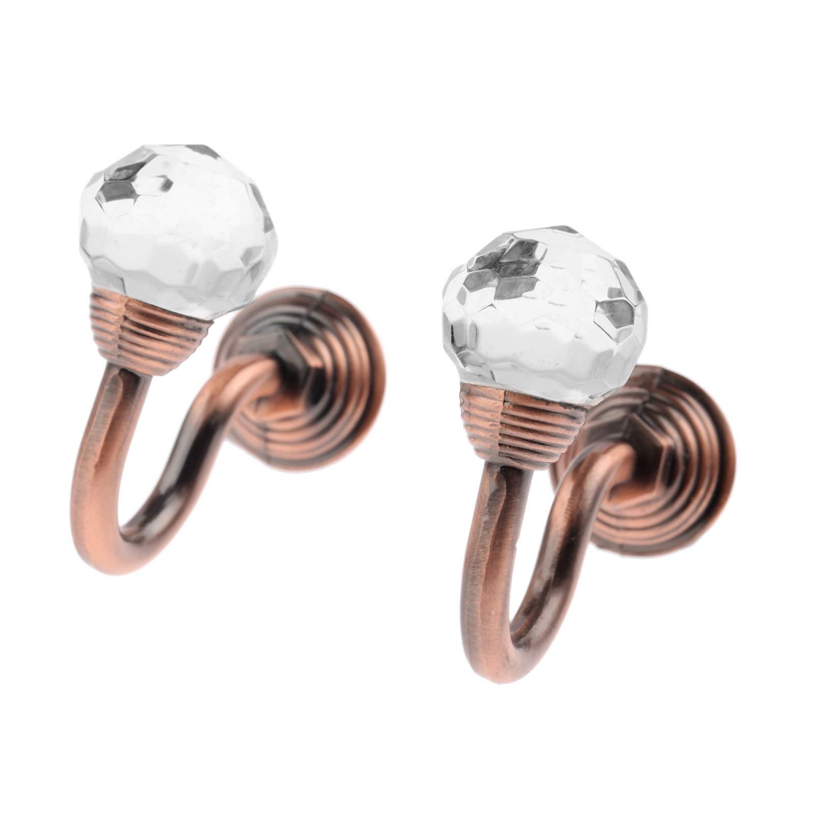 2Pcs Crystal Tie Back Hook Metal Crystal Ball Curtain Hooks - Elegant Tassel Towel Hanger for Fabric Curtains (Red Copper/Silver/Gold) - Perfect for Living Room, Bedroom & Bathroom Window Decor