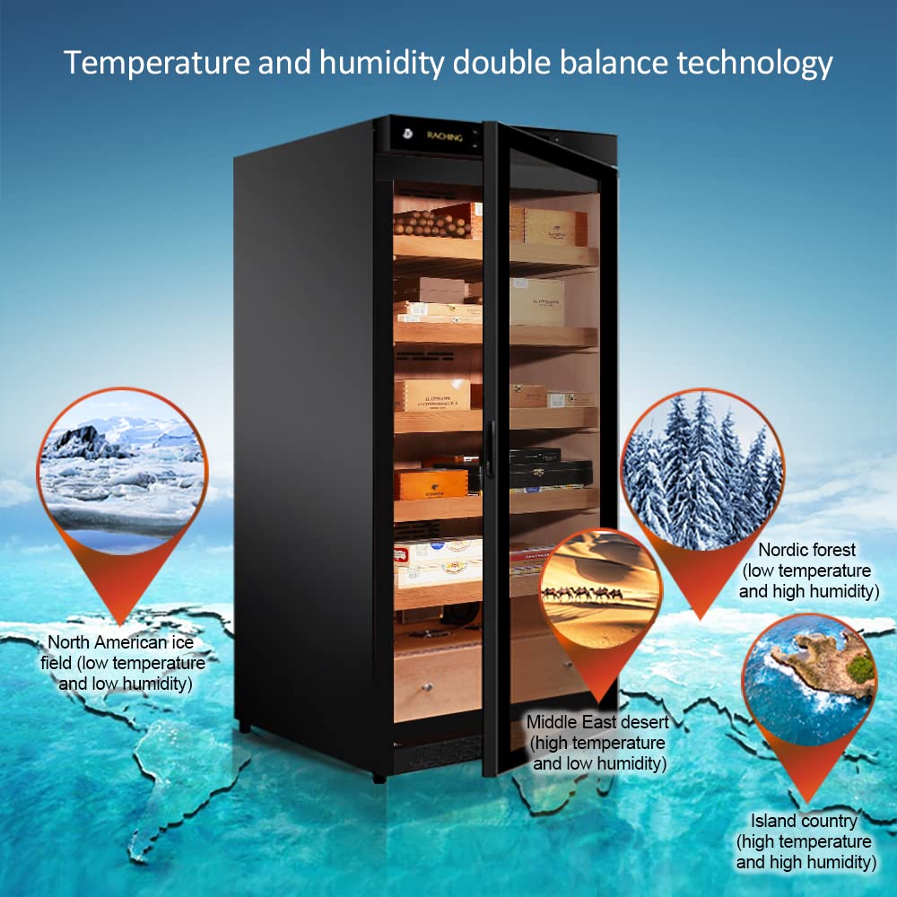Premium 230L Cigar Humidor Cabinet with Climate Control System - Wood Frame Cigar Cooler with 5 Canadian Cedar Trays, Constant Temperature & Humidity for Cigar Storage - Elegant Piano Black Finish - Perfect for Home, Office, or Cigar Lounge Collection Display