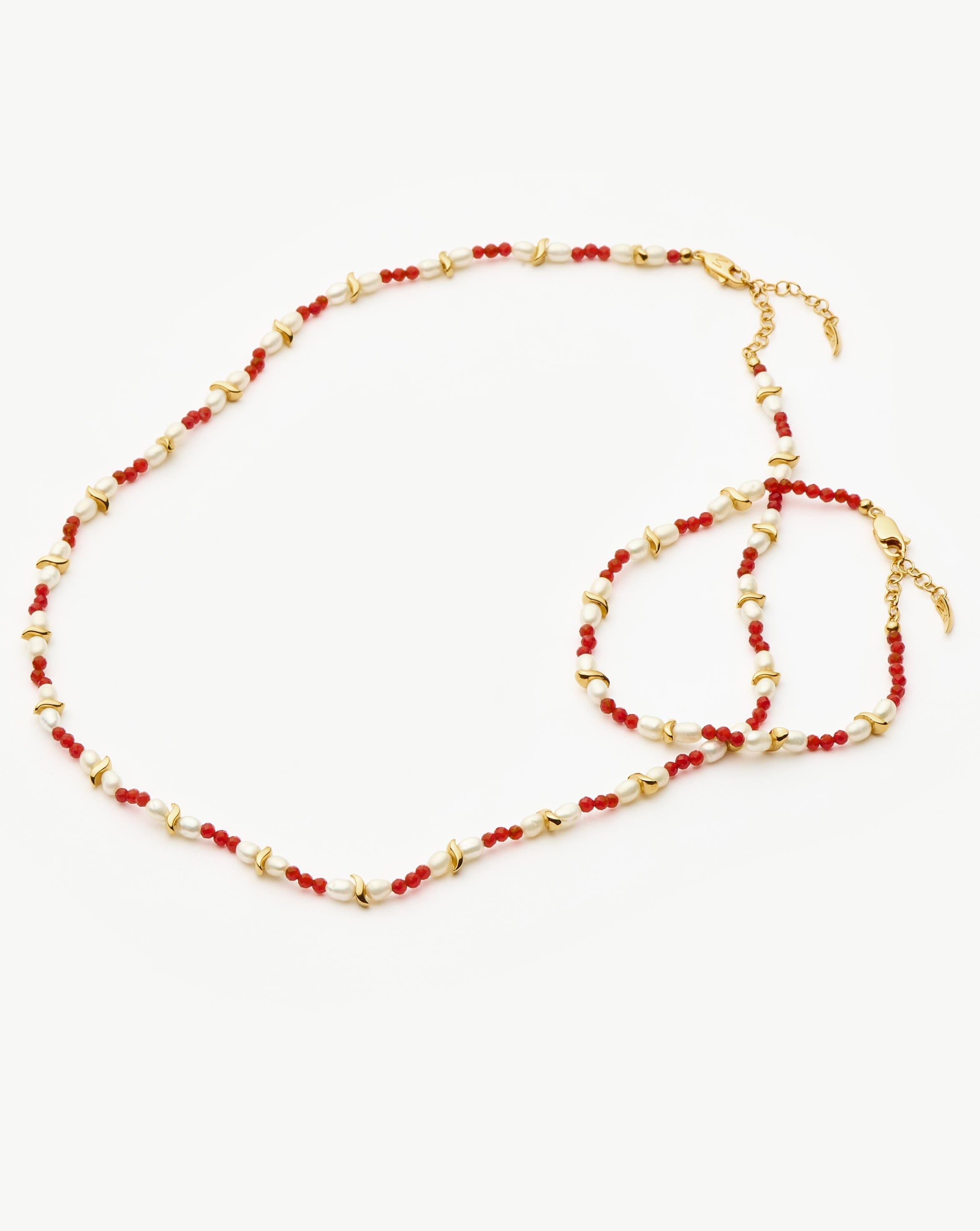 Savi Seed Pearl Beaded Bracelet with Red Quartz | Elegant Handmade Jewelry for Women | Perfect for Weddings, Parties & Everyday Wear
