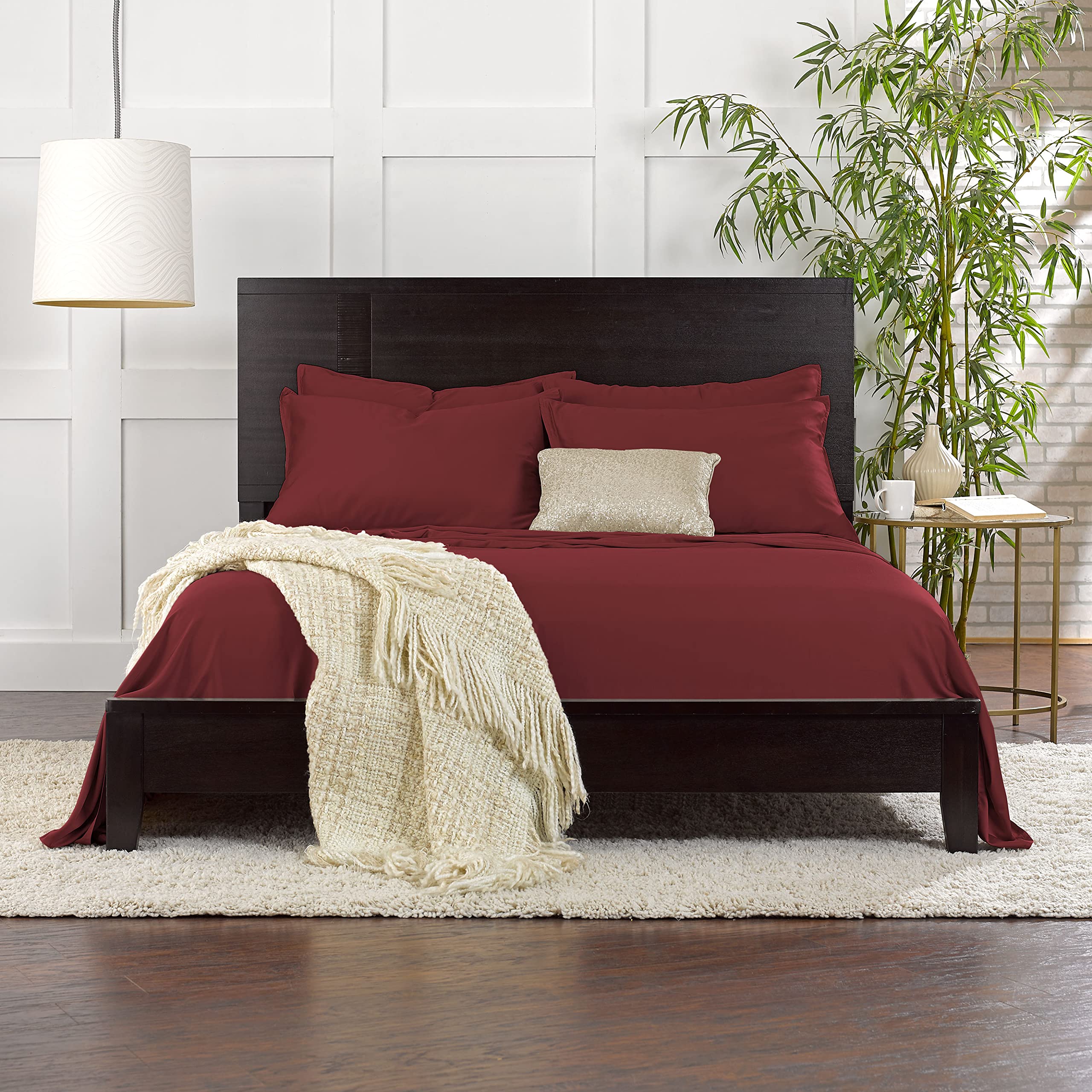 Premium 100% Organic Bamboo Viscose King Pillowcases - Ultra Soft & Cooling, Double Stitched with Envelope Closure (Set of 2, Merlot Red) - Perfect for Hot Sleepers & Luxury Bedding Upgrade