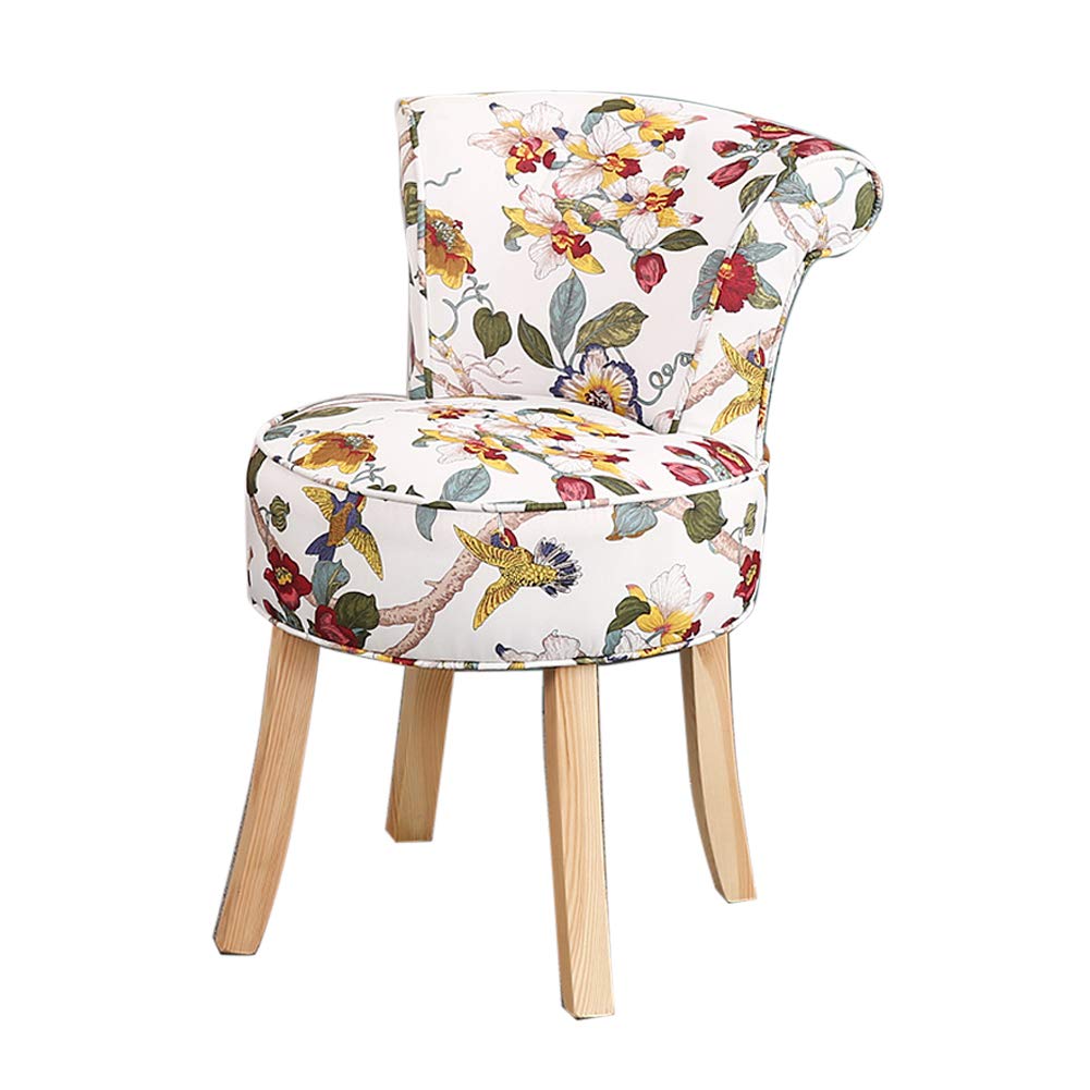 Vanity Bench with Fan Back - Upholstered Makeup Stool & Dressing Chair, Solid Wood Legs, Baroque Style Piano Bench - Perfect for Bedroom, Living Room, Dressing Room & Restaurant Decor