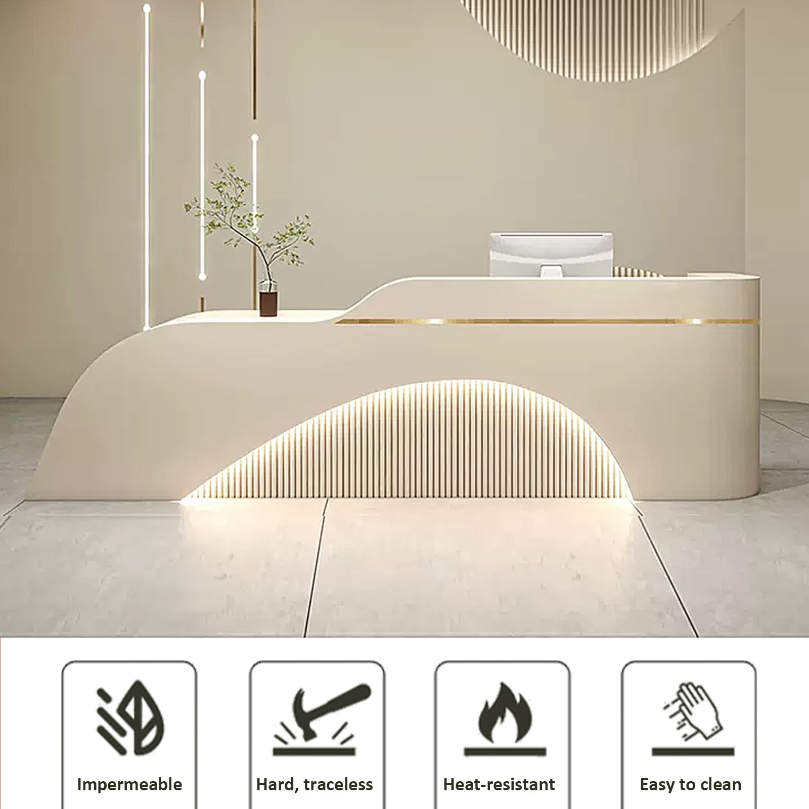 Modern Reception Desk with LED Light Strips & Wavy Panel - 72