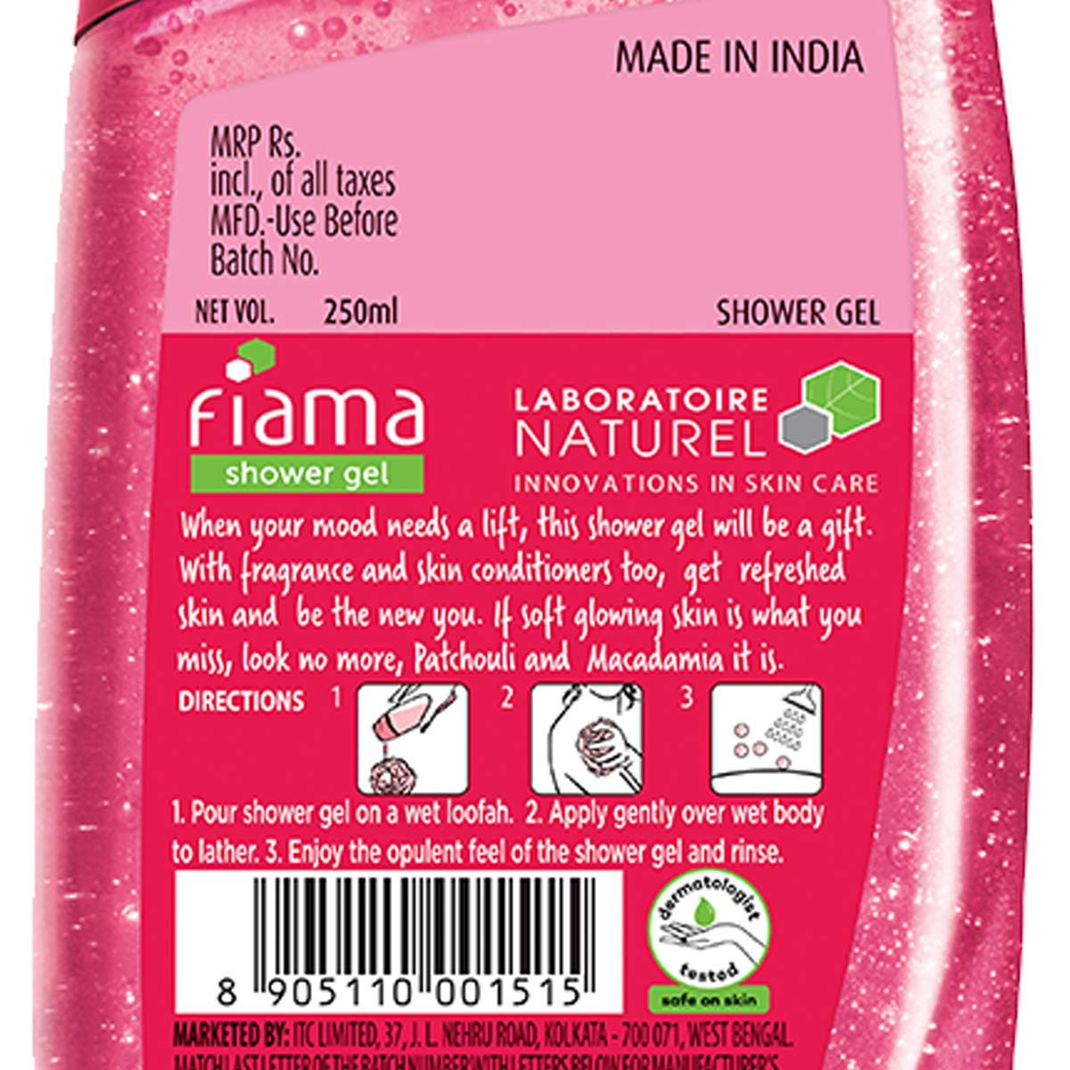 Fiama Patchouli & Macadamia Pure Indulgence Shower Gel 250ml + Peach & Avocado Moisturizing Shower Gel 250ml - Natural Skin Conditioners for Soft, Hydrated Skin | Perfect for Daily Shower & Spa Relaxation at Home