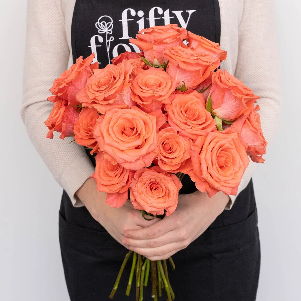 Hot Coral Pink Rose Bouquet - Fresh Cut Flowers for Wedding, Anniversary & Valentine's Day - Perfect Romantic Gift for Her
