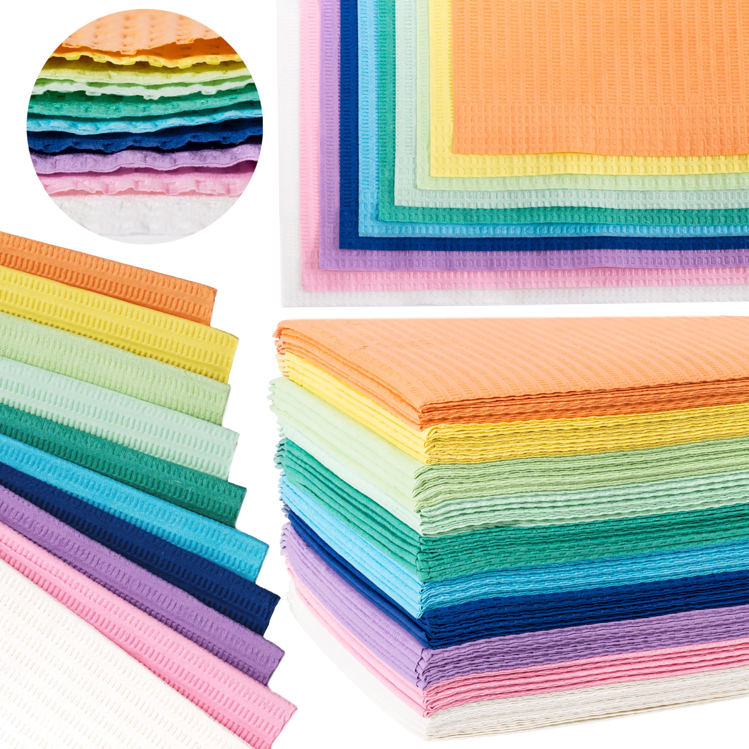 Disposable Rainbow Dental Bibs - 3-Ply Soft Fluid-Resistant Bibs (400 Pack) | 13