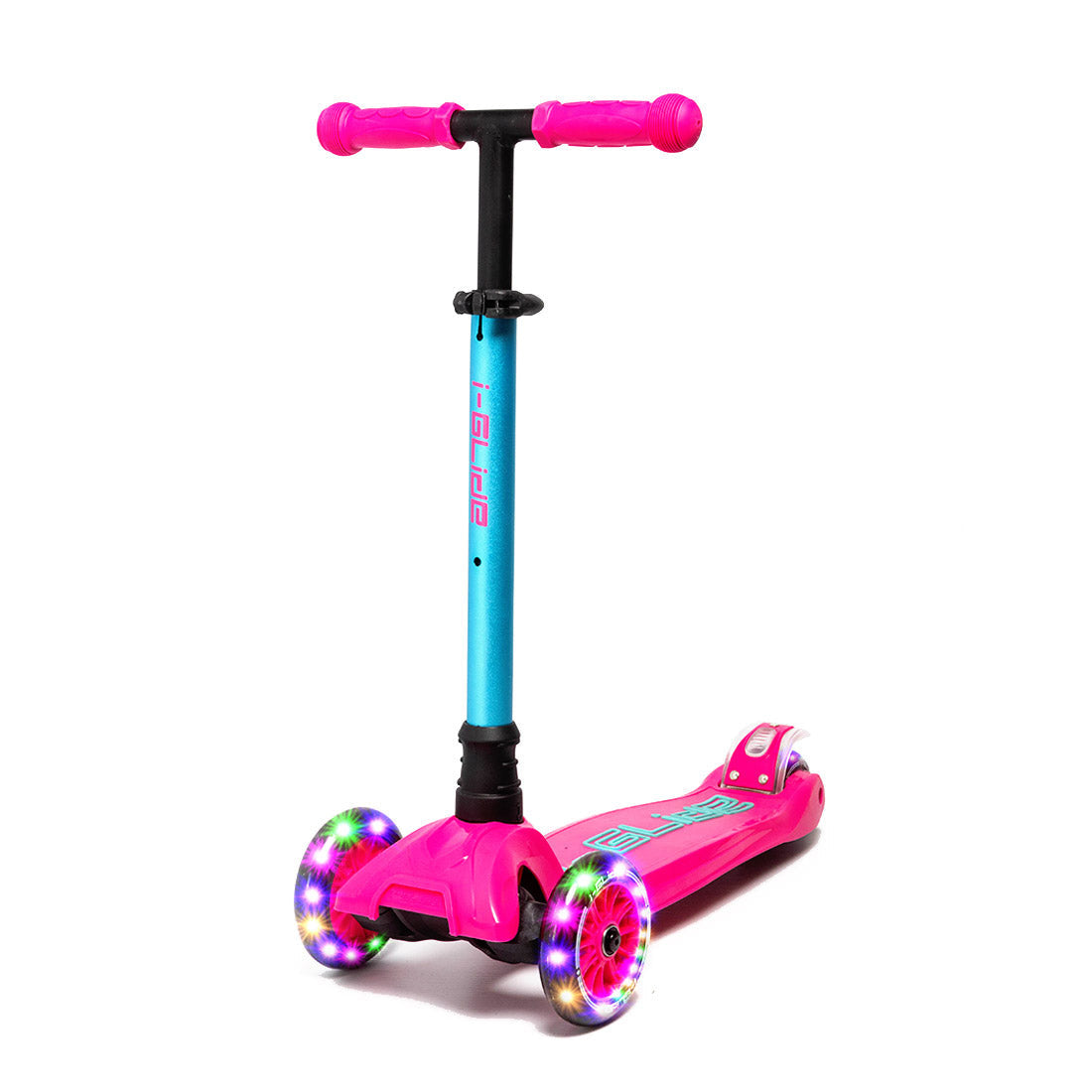 I Glide Kids 3 Wheel Scooter for Ages 3-8 - Lightweight Foldable Kick Scooter with Adjustable Handlebar, Pink & Aqua Colors - Perfect for Outdoor Play, Park Rides & Neighborhood Adventures