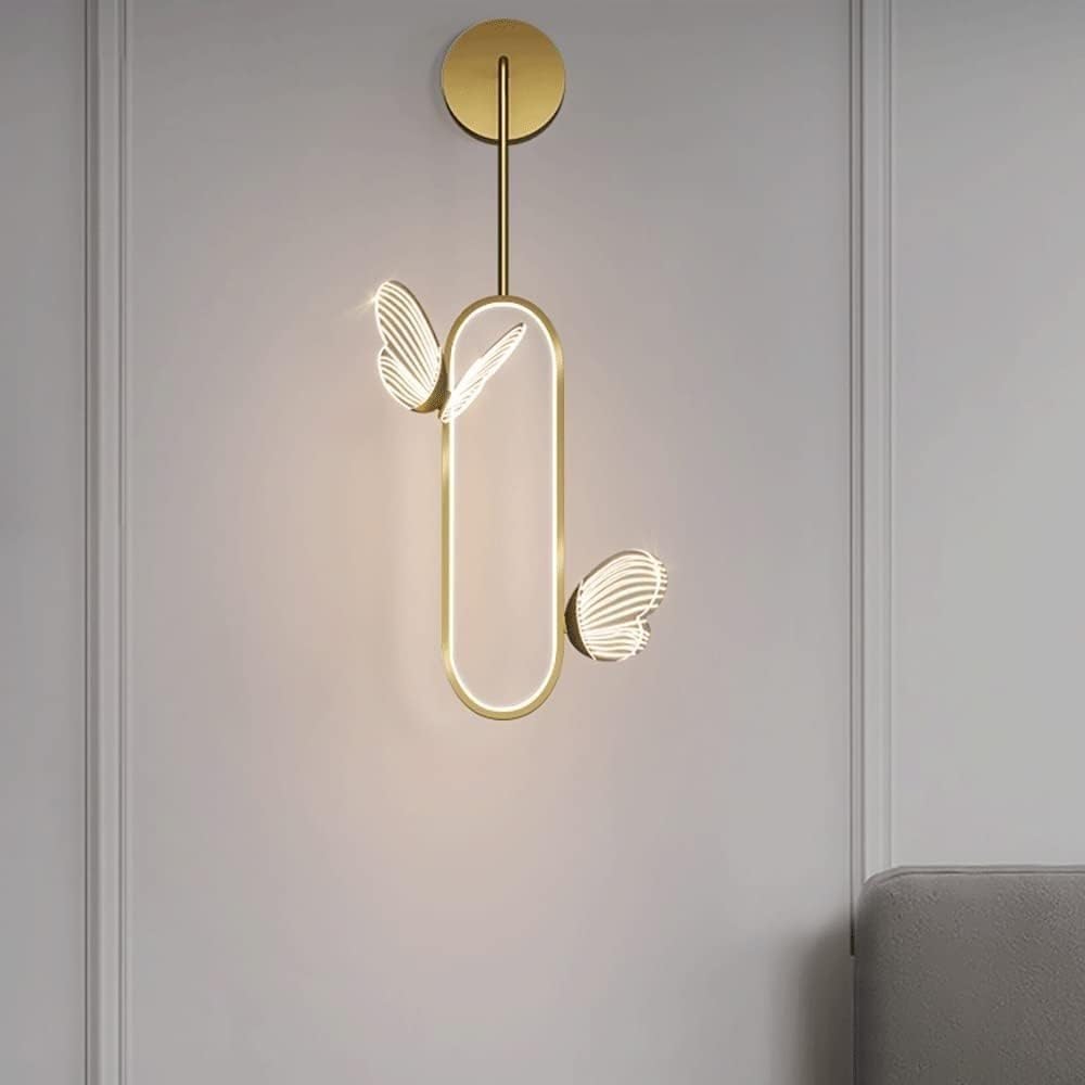 ANAIUCY 20W LED Wall Sconce with Acrylic Butterfly & Gold Ring Decor - Modern Scandinavian Bedside Lamp for Kids Room & Nursery - Warm White Light - Perfect for Bedroom, Living Room & Hallway Lighting