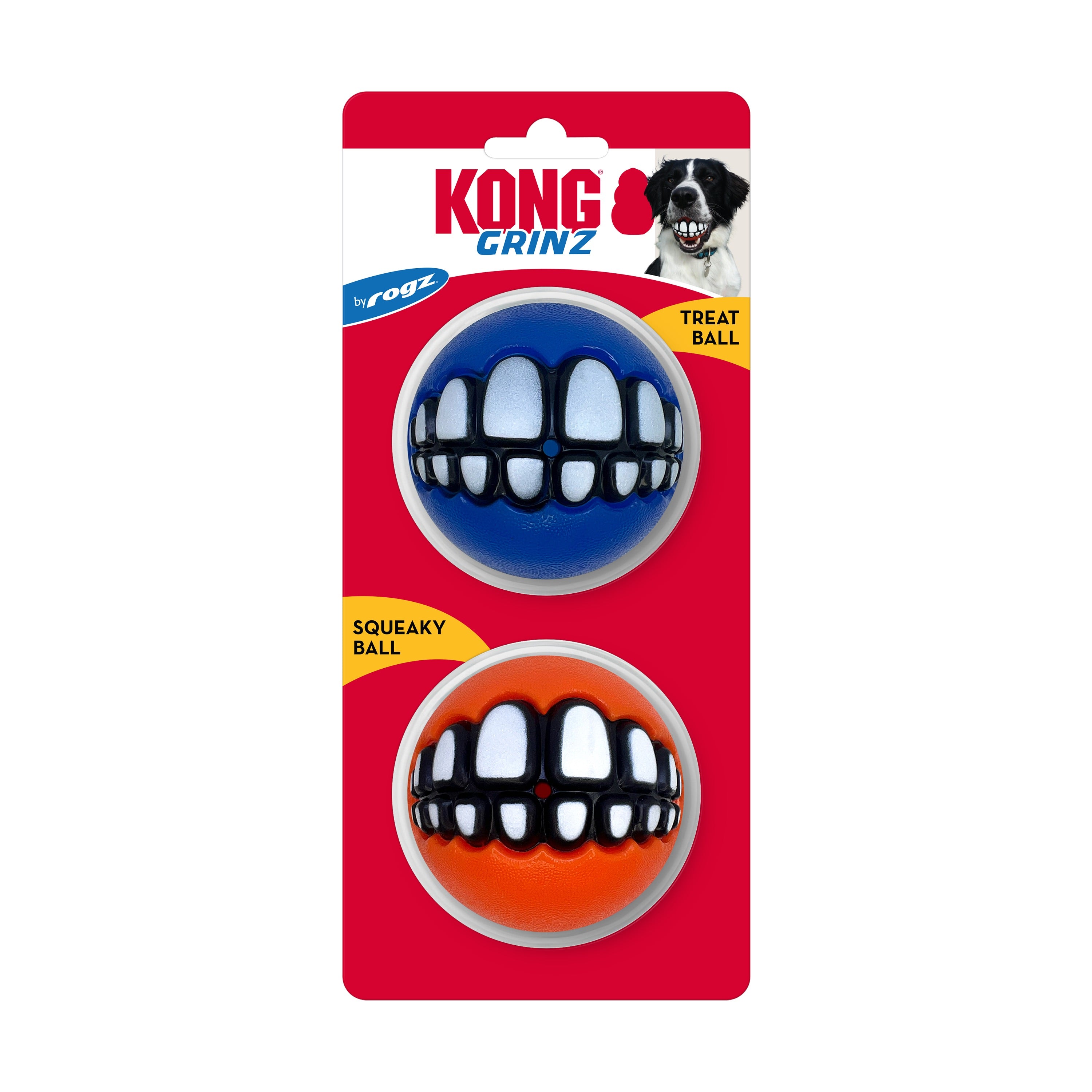 Kong Grinz Smile Balls - Durable Dog Chew Toys for Aggressive Chewers - Fun Interactive Pet Toys for Small & Large Dogs - Perfect for Playtime, Training & Stress Relief