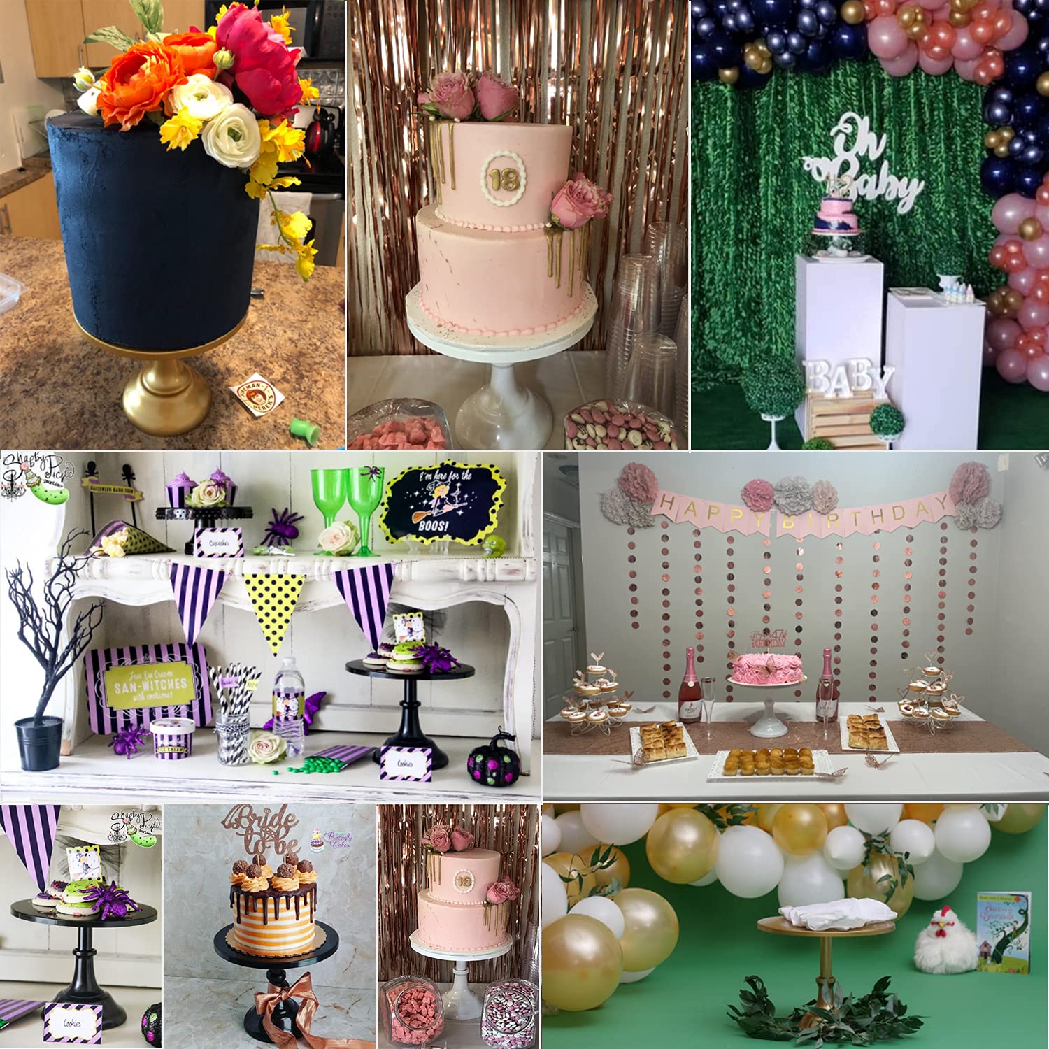 10 Inch White Metal Cake Stand Holder - Elegant Cupcake Display for Wedding, Birthday, Reception - Gold Accent Decor for Dessert Tables & Party Buffets