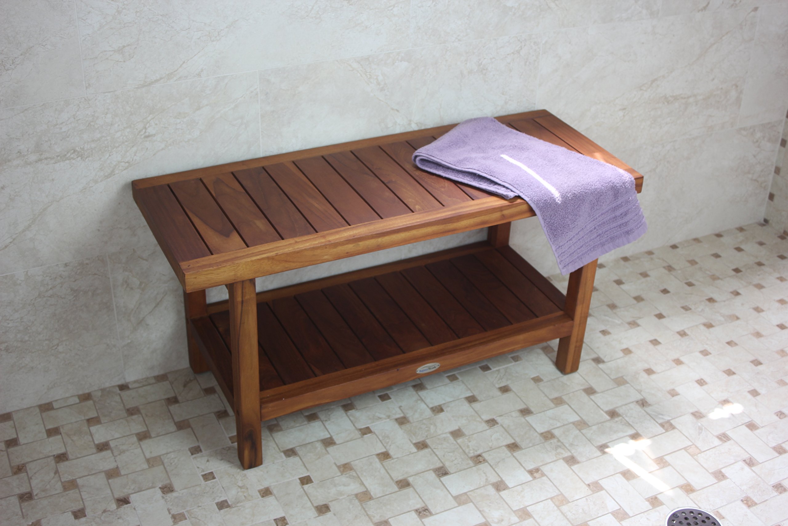 AquaTeak 36 Inch Teak Shower Bench with Shelf | Premium Spa Shower Seat with AquaTeak Oil | Perfect for Bathroom, Sauna & Steam Room Relaxation