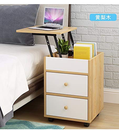 **Rolling Nightstand with 2 Drawers - Removable Locker Lift Bedside Table for Bedroom, Office & Living Room - Compact End Table with Storage Cabinet for Small Spaces**