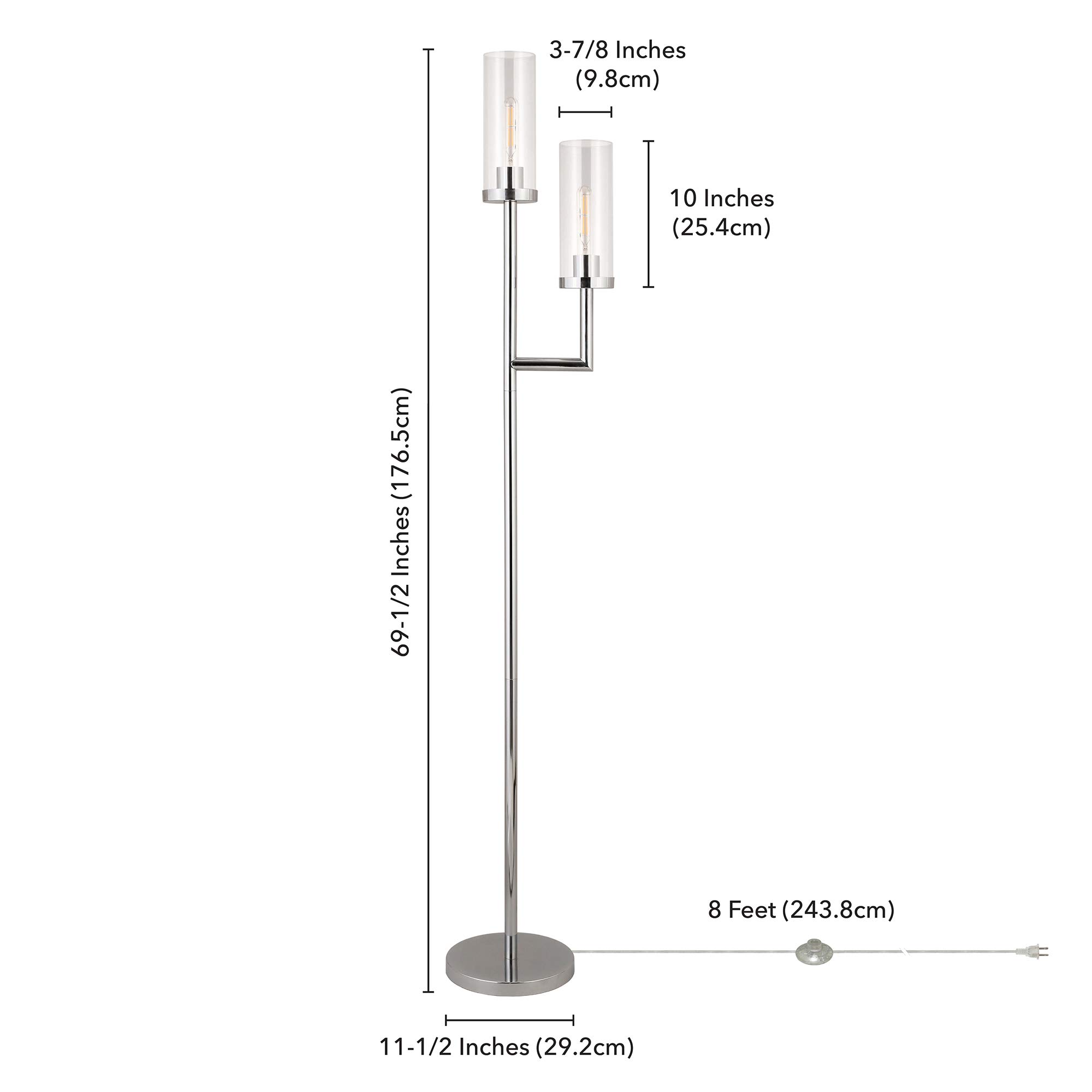 Basso 2-Light Modern Torchiere Floor Lamp with Clear Glass Shade in Polished Nickel Finish - Perfect for Living Room, Bedroom, or Office Lighting Decor