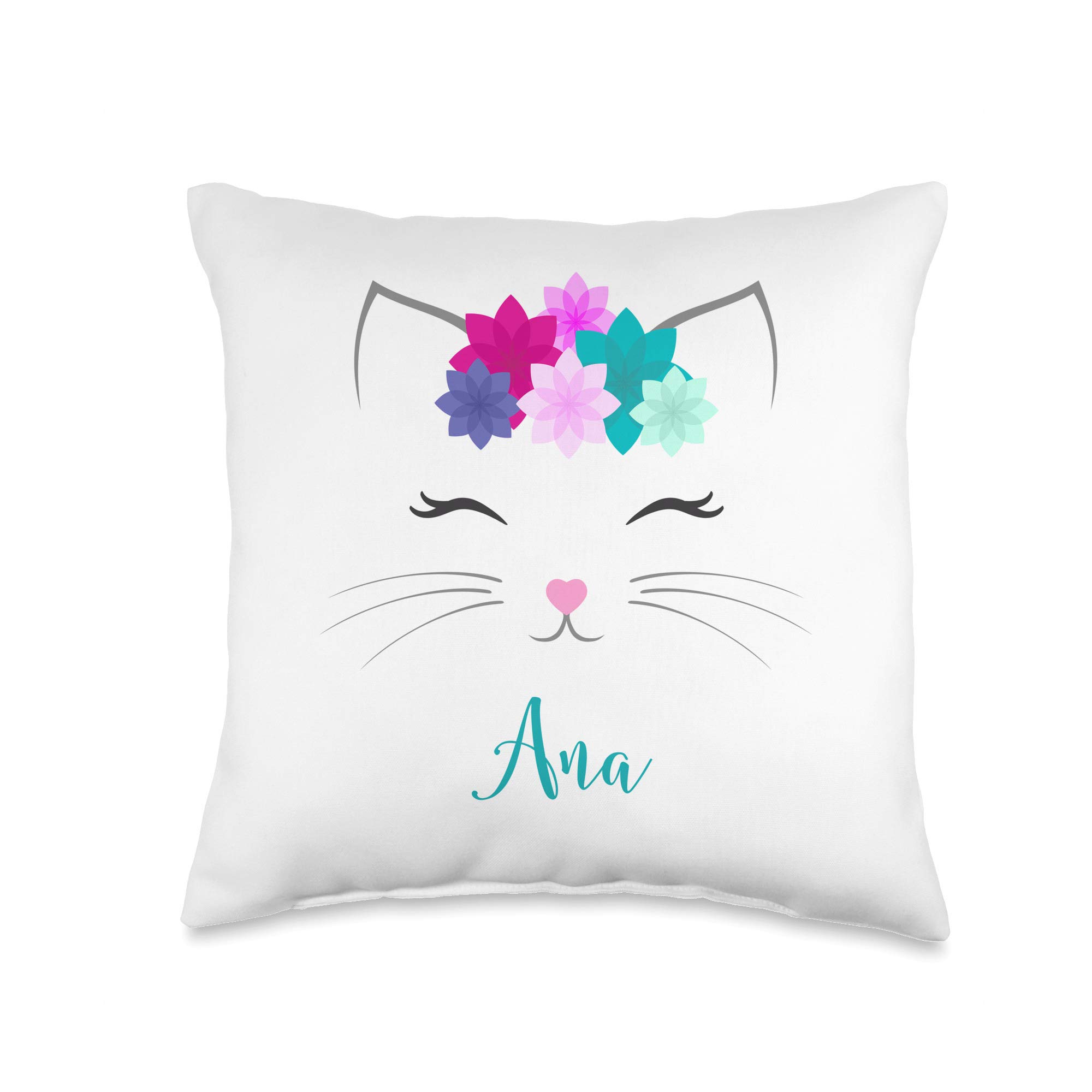 Personalized Ana Name Gift for Girls - Cute Kitty Cat Throw Pillow - Perfect for Bedroom Decor, Kids Room, Nursery & Birthday Presents