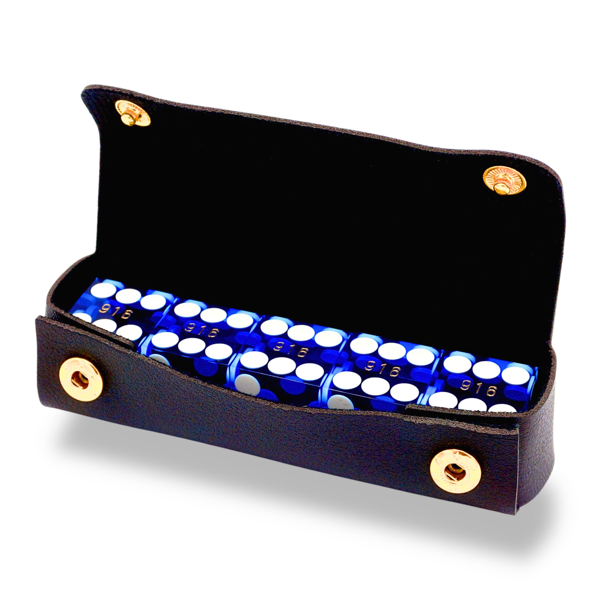 Premium AAA 19mm Casino Dice Set - 5 Razor Edge Precision Dice with Matching Serial Numbers & Leather Case - Blue - Perfect for Craps, Poker, Board Games & Casino Night