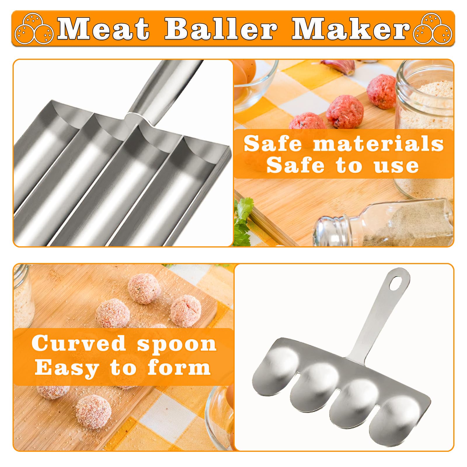 4-in-1 Stainless Steel Meatball Maker Tool - Professional Kitchen Meatball Scoop & Baller Kit for Fast & Easy Meatballs - Perfect for Homemade Italian, Swedish, or Asian Meatball Recipes