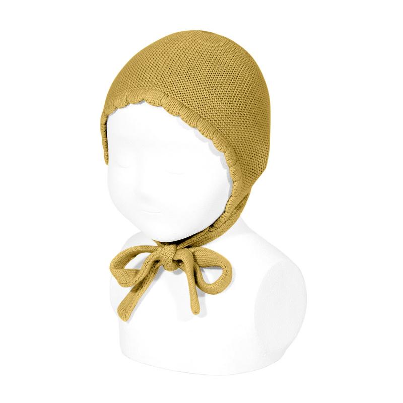 Mustard Garter Stitch Bonnet - Handmade Knitted Baby Beanie for Newborns & Toddlers - Perfect for Photoshoots, Winter Outfits & Gift Giving