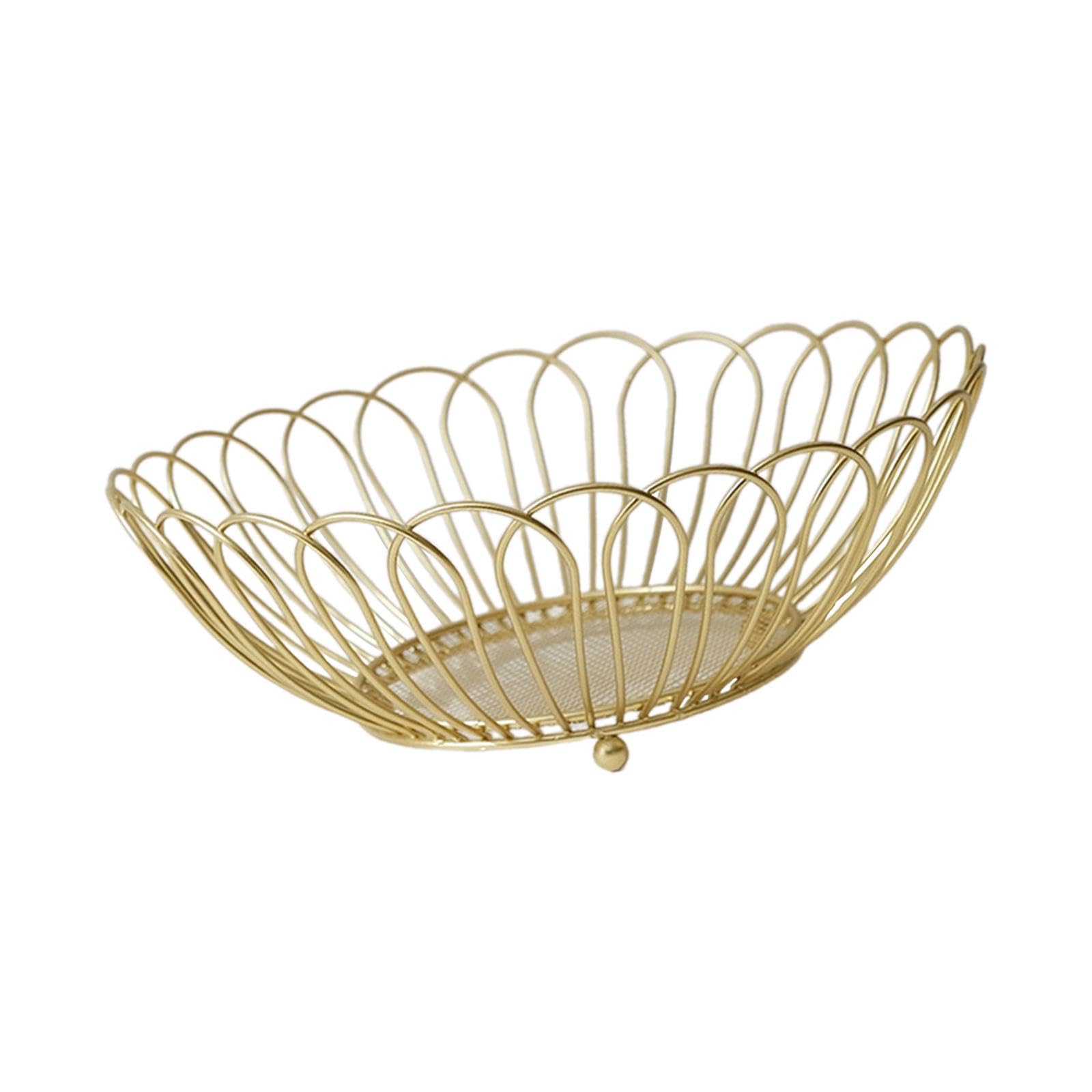 CALANDIS® Gold Wire Fruit Basket - Decorative Iron Holder for Veggies, Fruits & Snacks | Rustic Home Decor for Kitchen, Dining Table & Farmhouse Style
