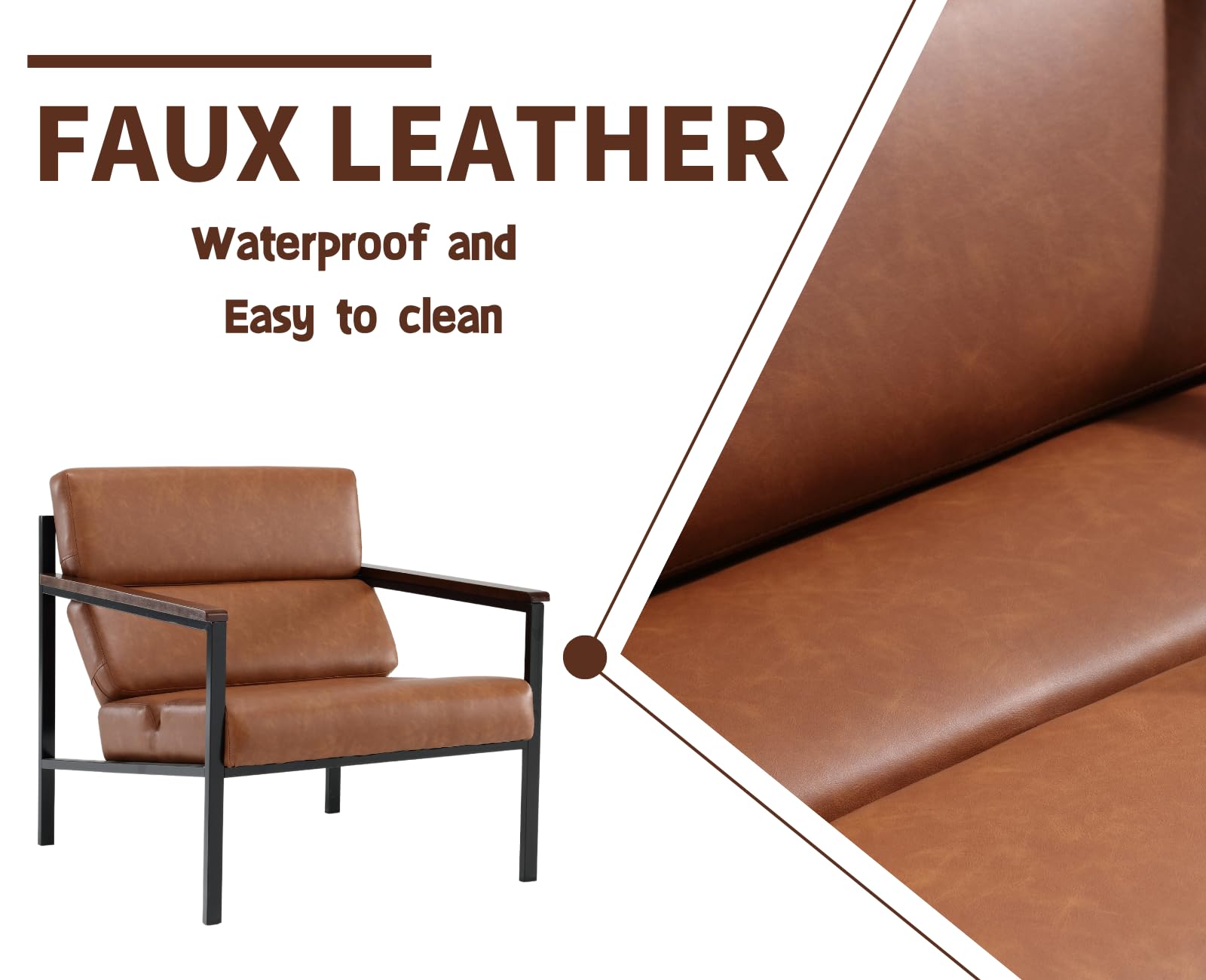 EALSON Modern Leather Accent Chairs Set of 2 - Comfortable Lounge Chairs with Sturdy Metal Frame & Upholstered Armrests - Wooden Armrest Sofa Chairs for Living Room, Bedroom, Office - Perfect for Relaxing, Reading & Home Decor (Brown)