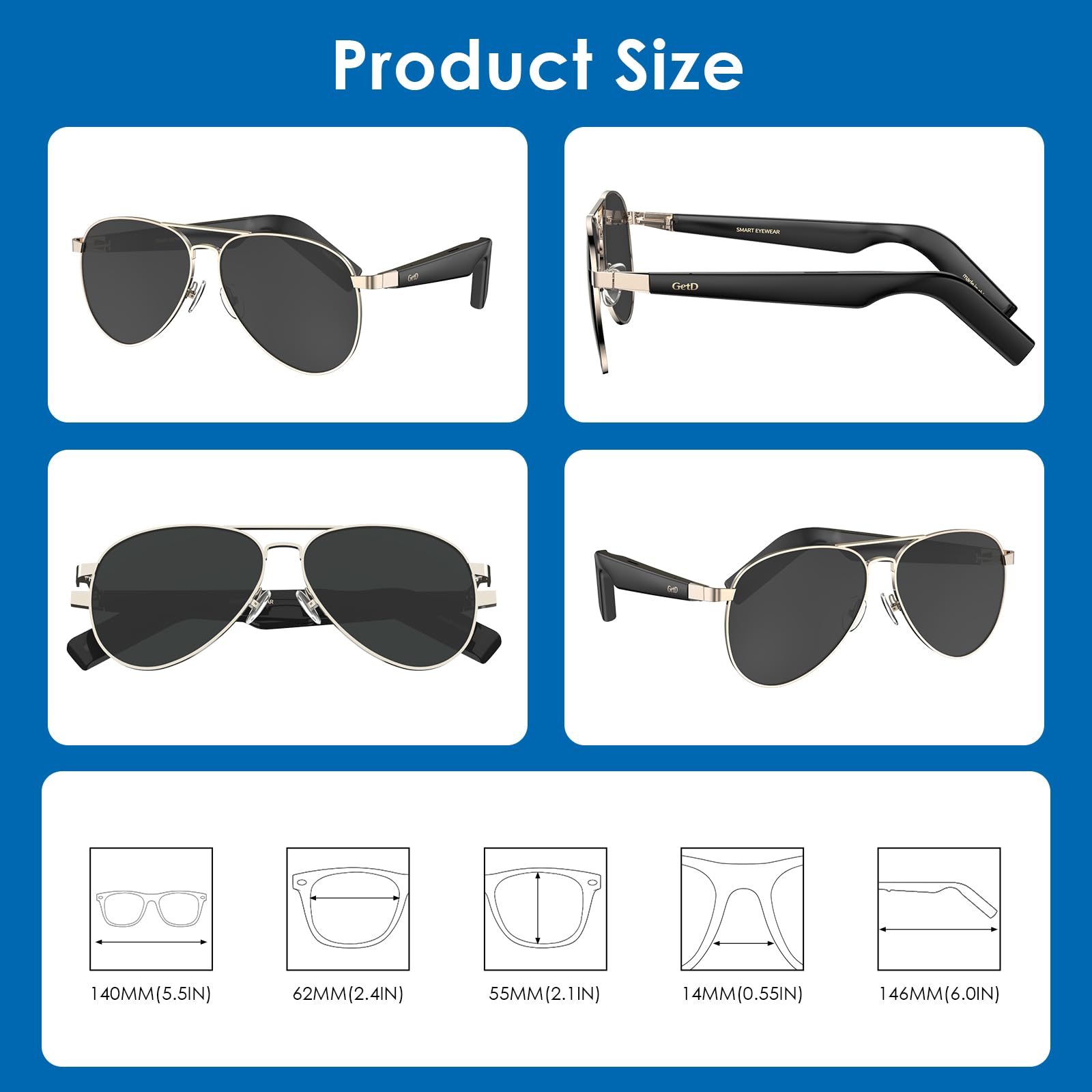 Smart Bluetooth Sunglasses for Men & Women - Wireless Aviator Audio Glasses with Open Ear Speakers, Voice Control, AI Assistant & Real-Time Translation | Perfect for Travel, Driving & Outdoor Activities