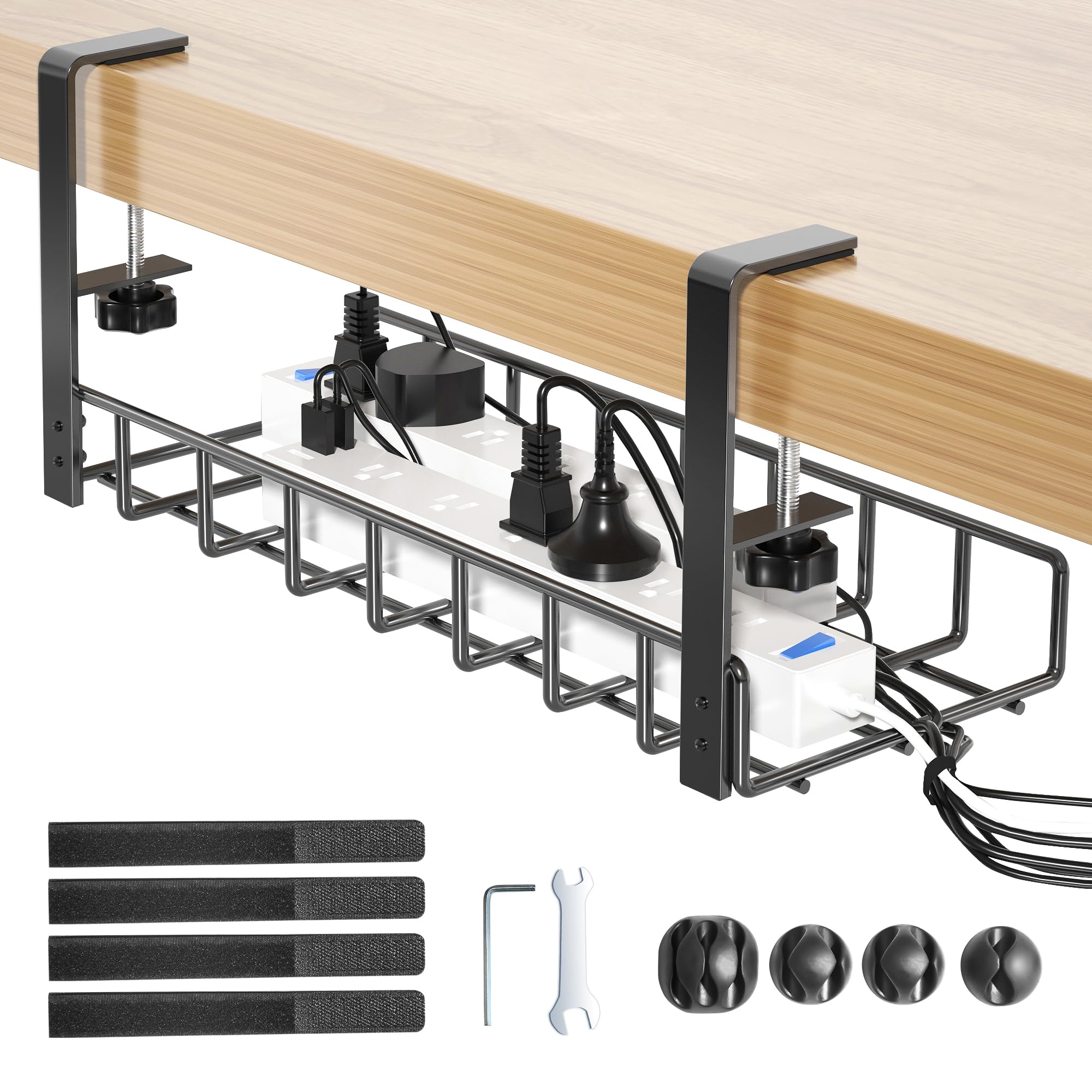 Under Desk Cable Management Tray - No Drill Wire Organizer with Clamp for Office & Home, Computer Cable Rack for Clean Workspace (1 Pack) - Perfect for Desk, Gaming Setup & Home Office Organization