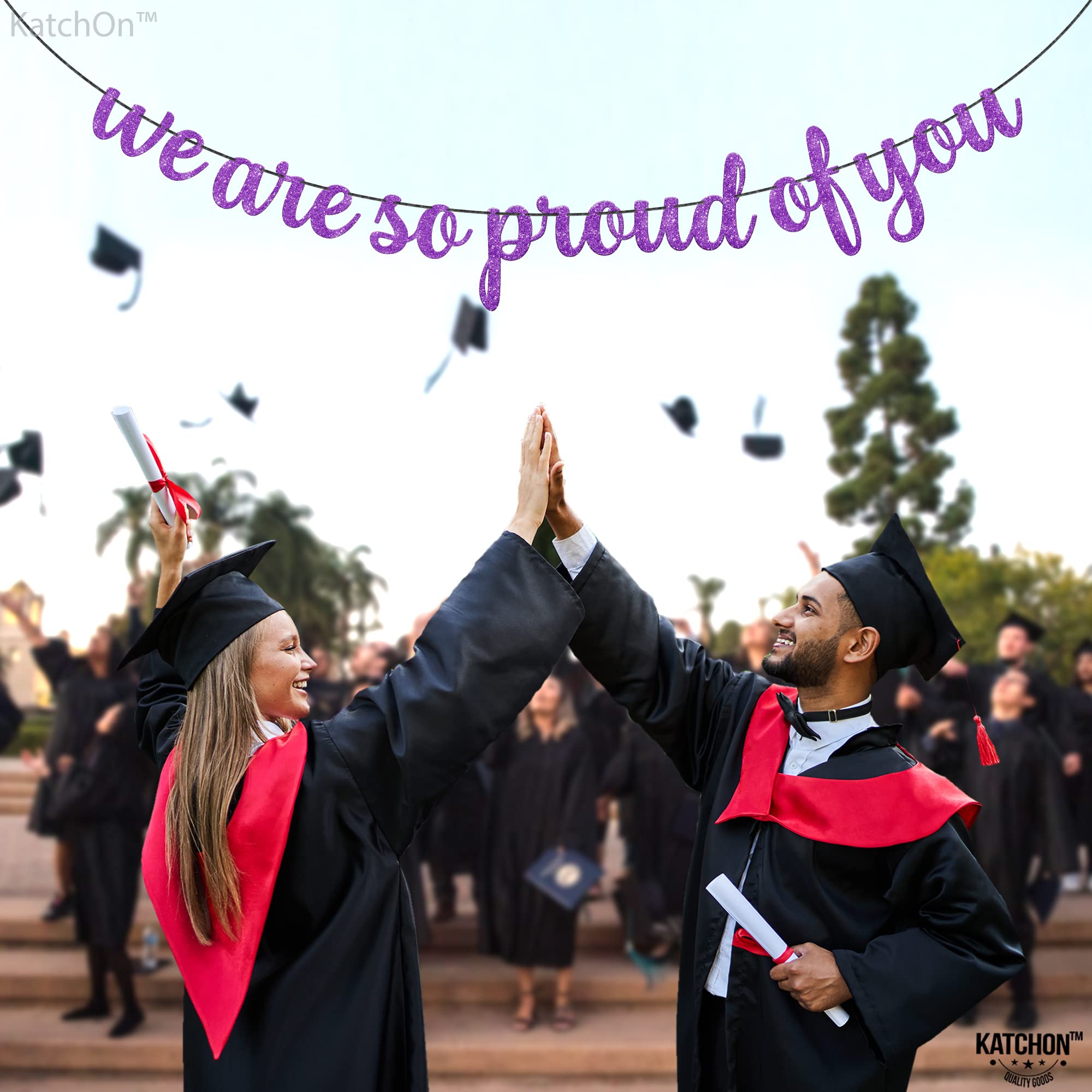 KatchOn 10ft Glitter Congratulations Banner - Purple Graduation Decor for Class of 2025 | Lavender Proud of You Sign | Perfect for Graduation Parties, School Events & Celebration Decorations