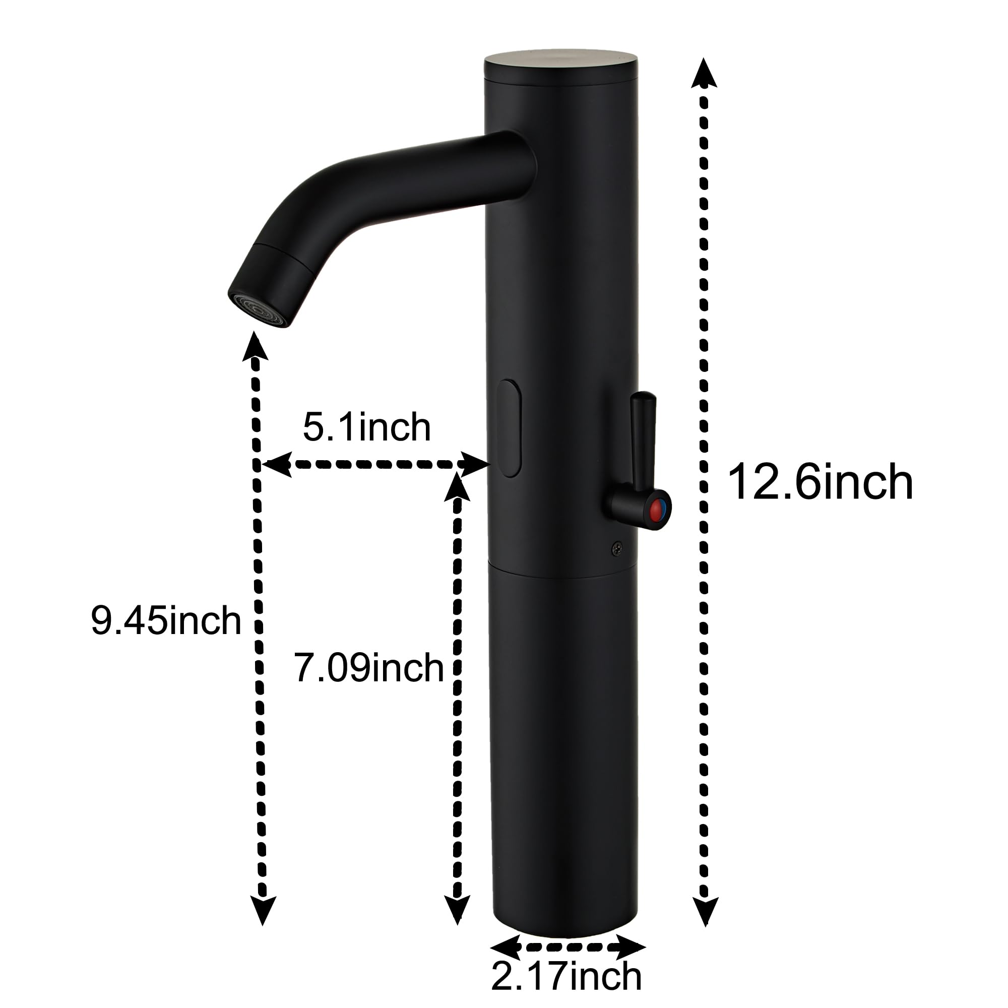 Matt Black Touchless Bathroom Vanity Faucet - Tall Automatic Motion Sensor Faucet with Temperature Control Rod | Hands-Free Sink Mixer for Modern Bathrooms, Kitchens & Public Restrooms