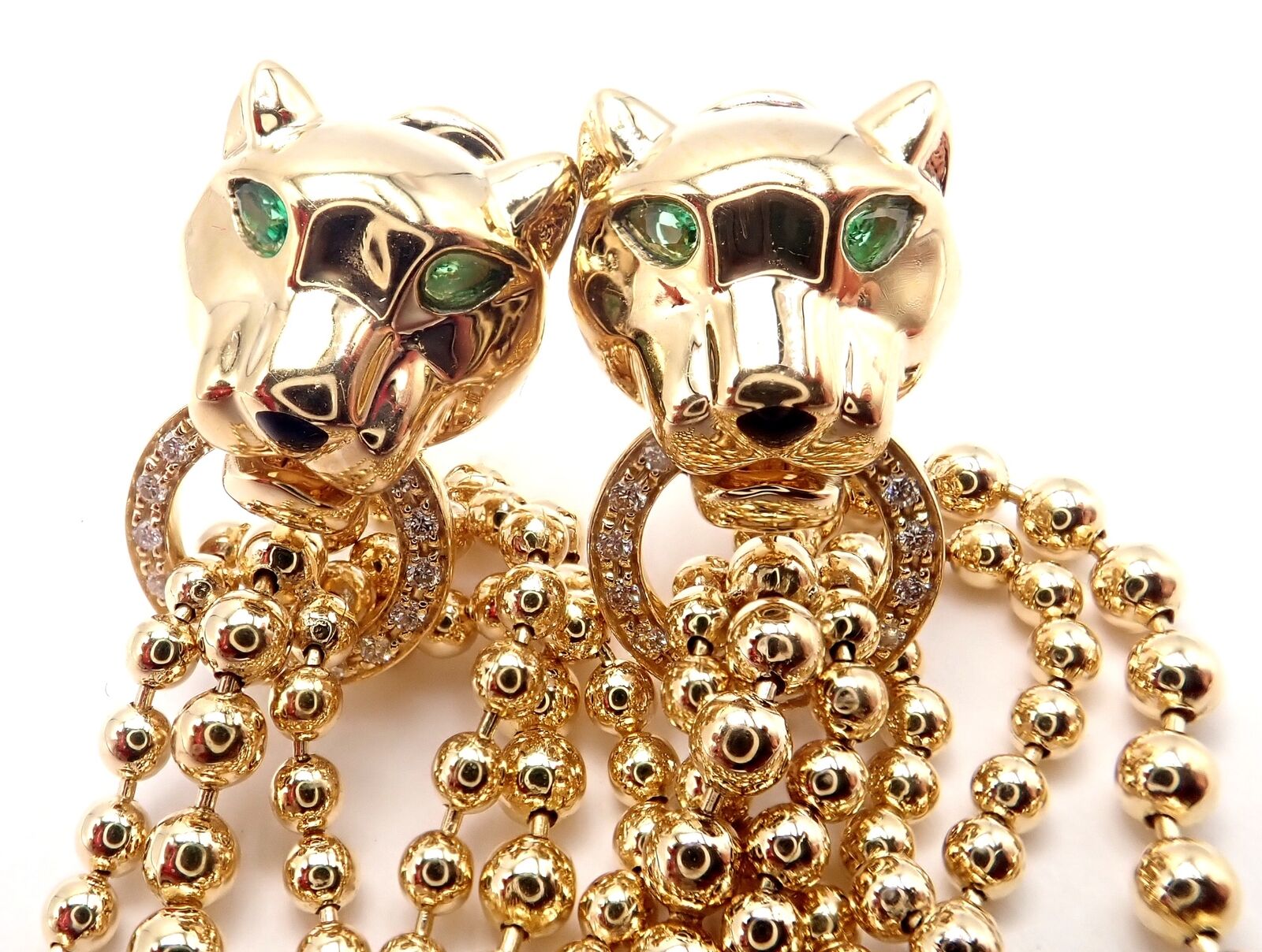 Authentic Cartier Panther Panthere 18k Gold Diamond Tsavorite Onyx Earrings | Luxury Jewelry for Women | Perfect for Weddings, Parties & Special Occasions