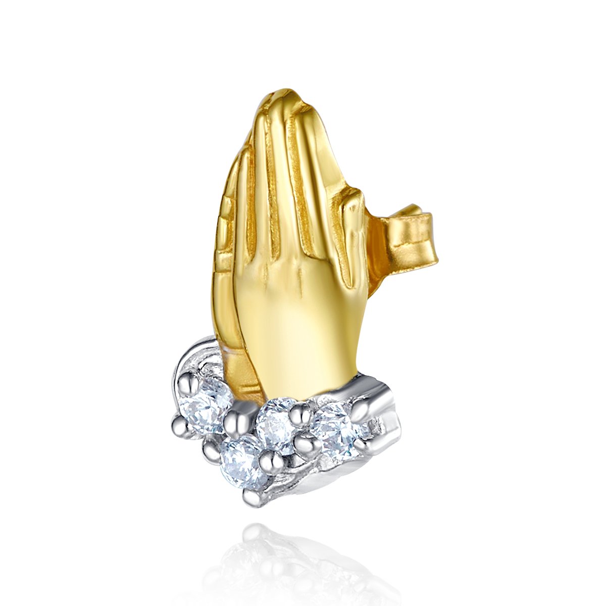 14K Real Yellow Gold CZ Praying Hands Earrings - Elegant Religious Jewelry for Women, Gift for Baptism, First Communion & Special Occasions