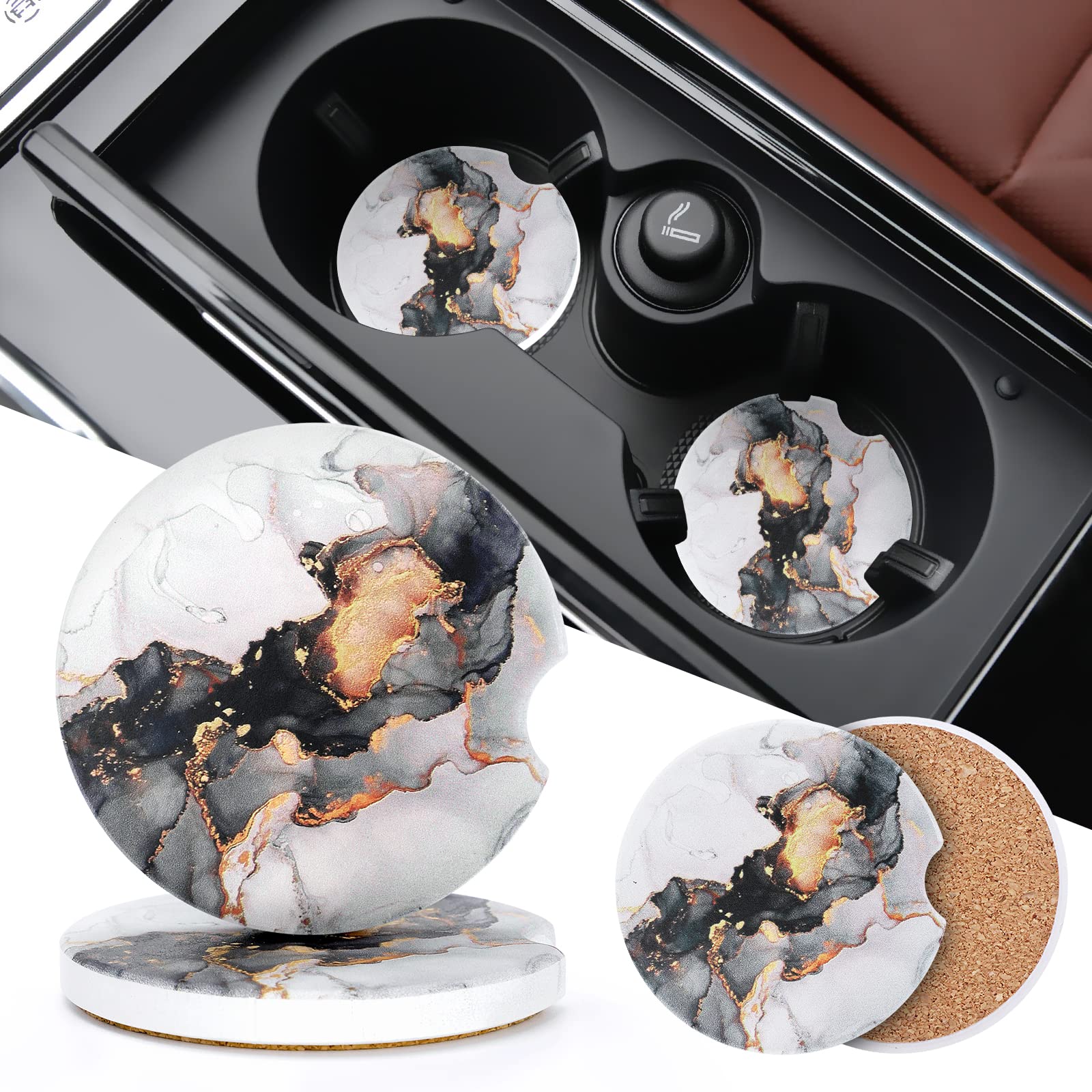2-Pack Ceramic Car Cup Coasters for Cup Holders - 2.56