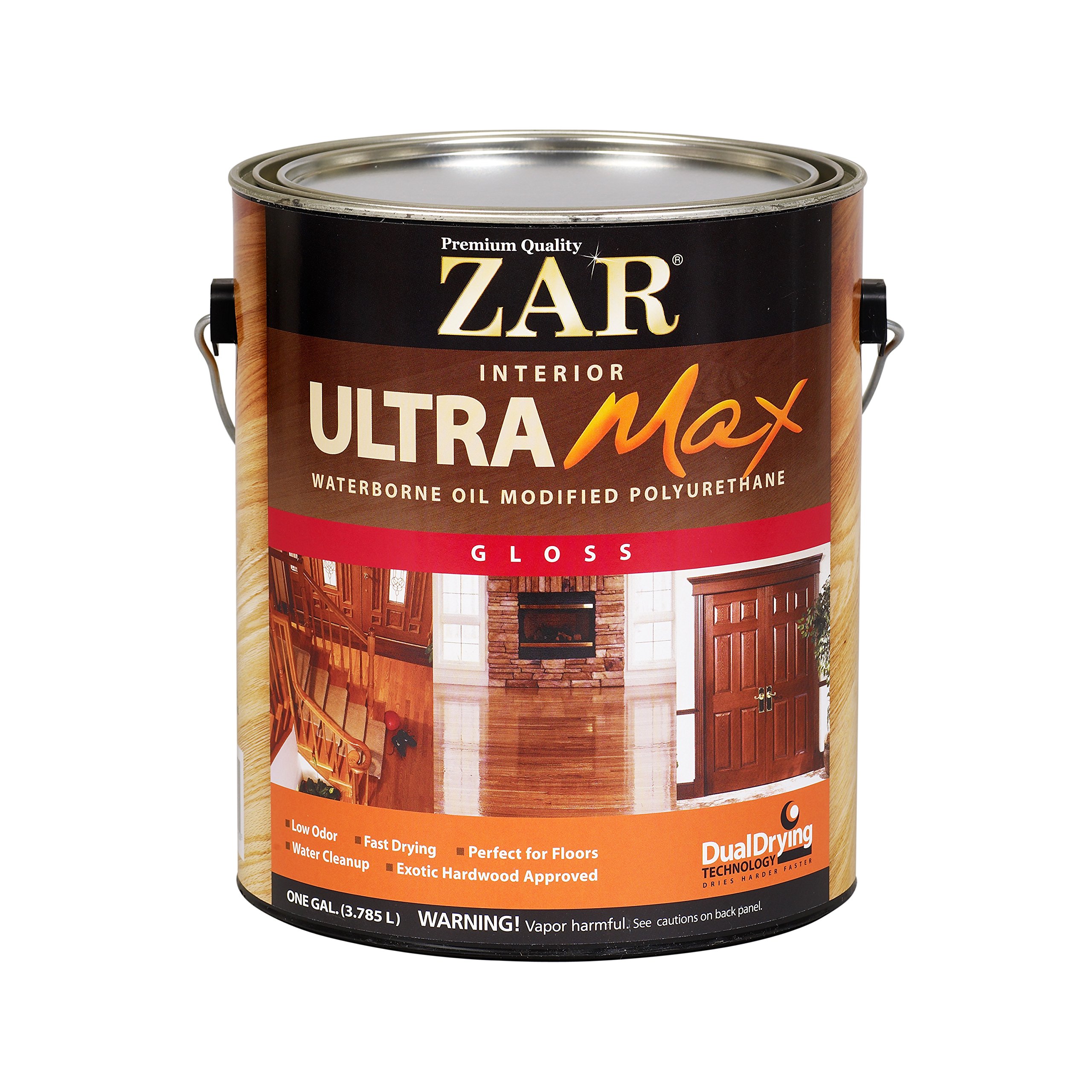 36013 Zar Oil Modified Polyurethane Interior Gloss - 1 Gallon (1 GL) Fast-Drying 2-Hour Formula for Wood Floors, Furniture & Cabinets - High Shine Protective Finish for Home & Office Use