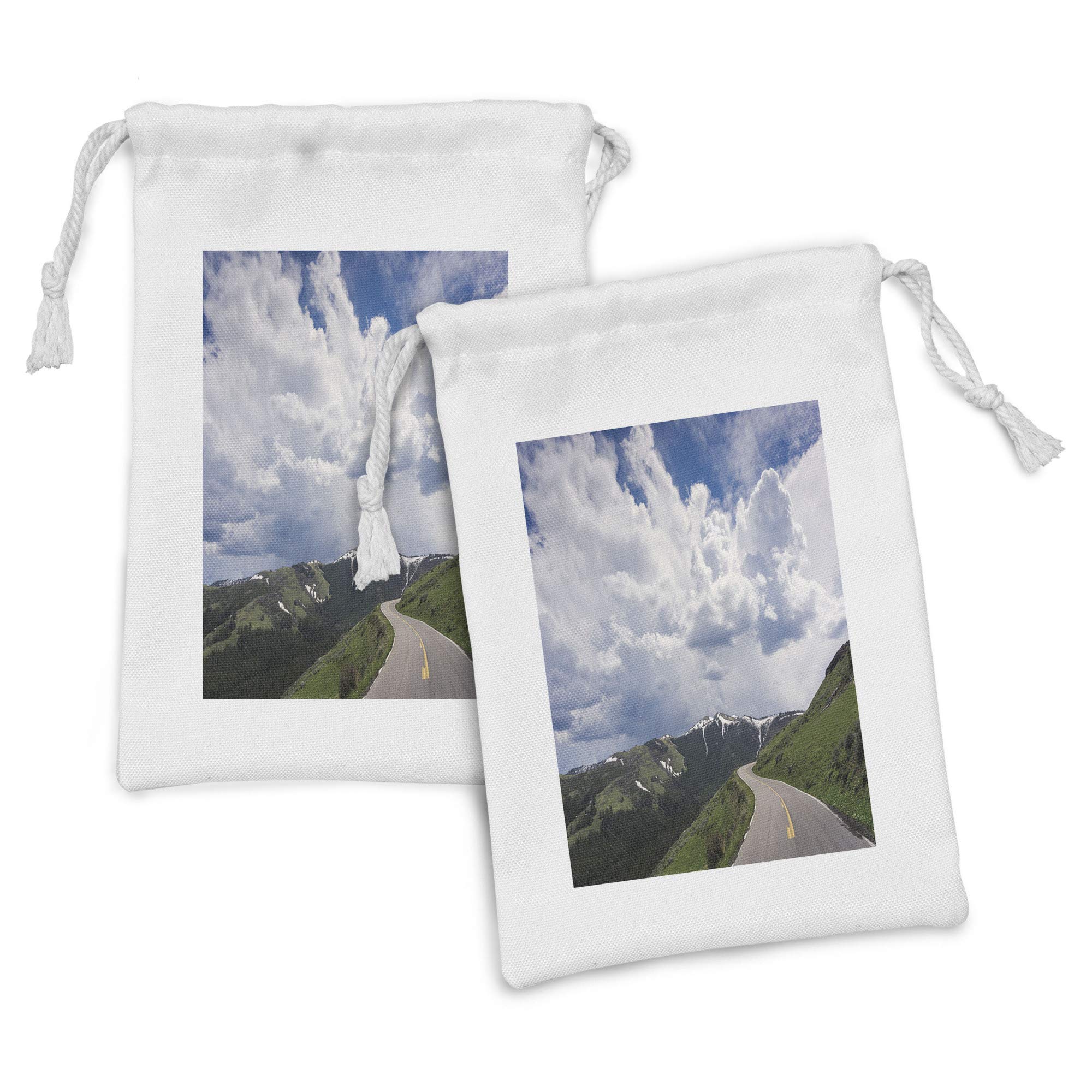 Ambesonne 2-Pack Travel Fabric Pouch Set - Yellowstone National Park Wyoming Drawstring Bags for Toiletries, Masks & Gifts (9
