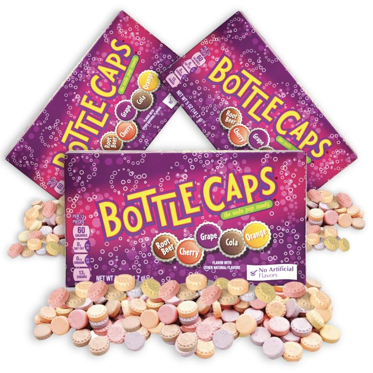 Vintage 90's Bottle Caps Fizzy Candy - Pack of 3 Theater Boxes (5oz Each) | Classic Movie Theater Snacks for Kids & Adults | Perfect for Movie Nights, Birthday Parties & Nostalgic Gift Giving